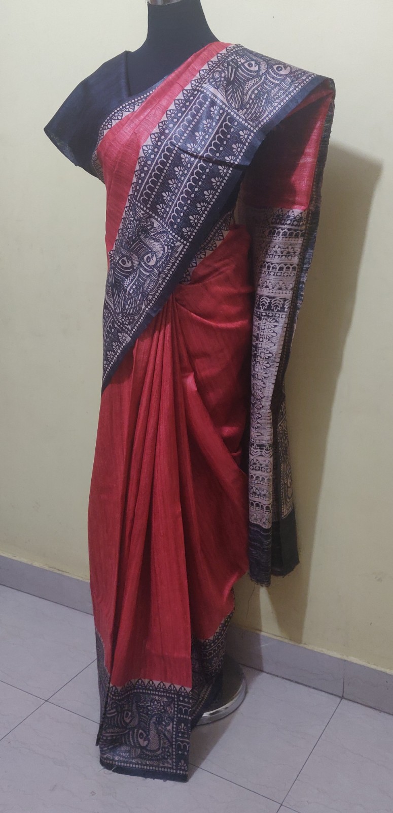 Tussar silk saree with Madhubani Paint - Image 3