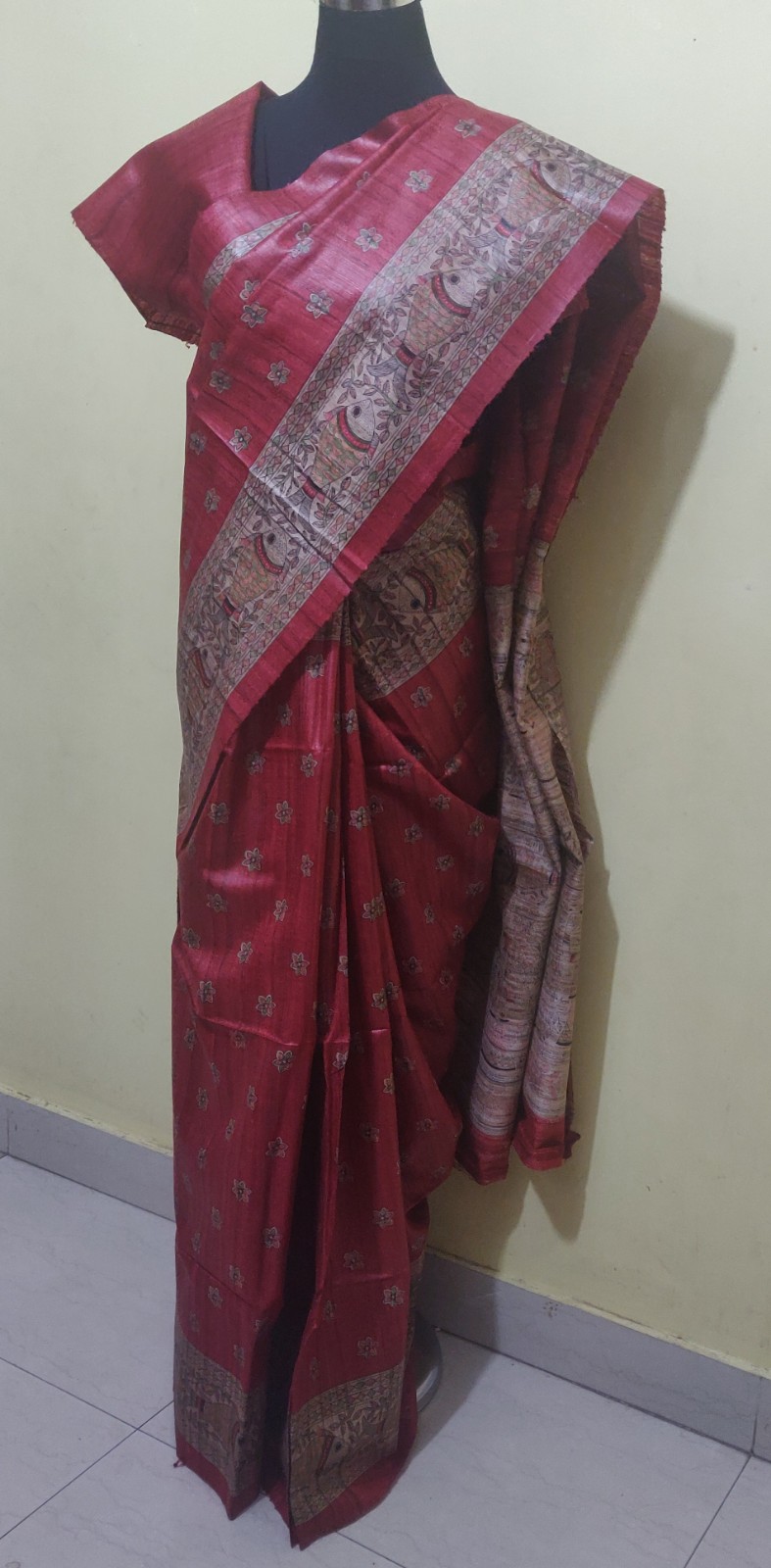 Tussar silk saree with Madhubani Paint