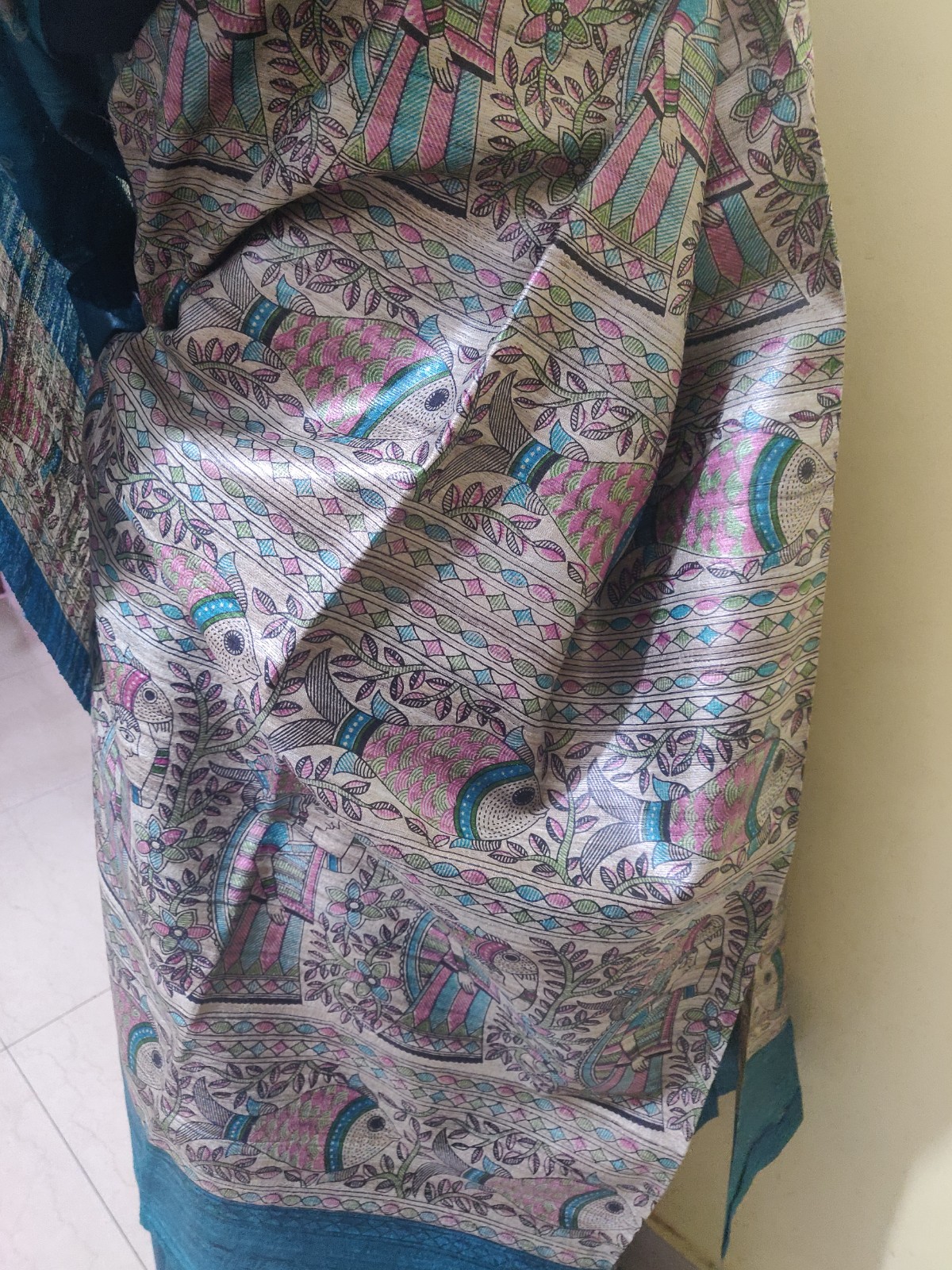 Tussar silk saree with Madhubani Paint - Image 3