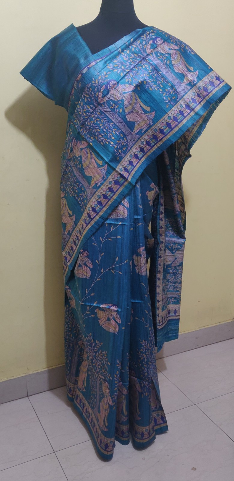 Tussar silk saree with Madhubani Paint