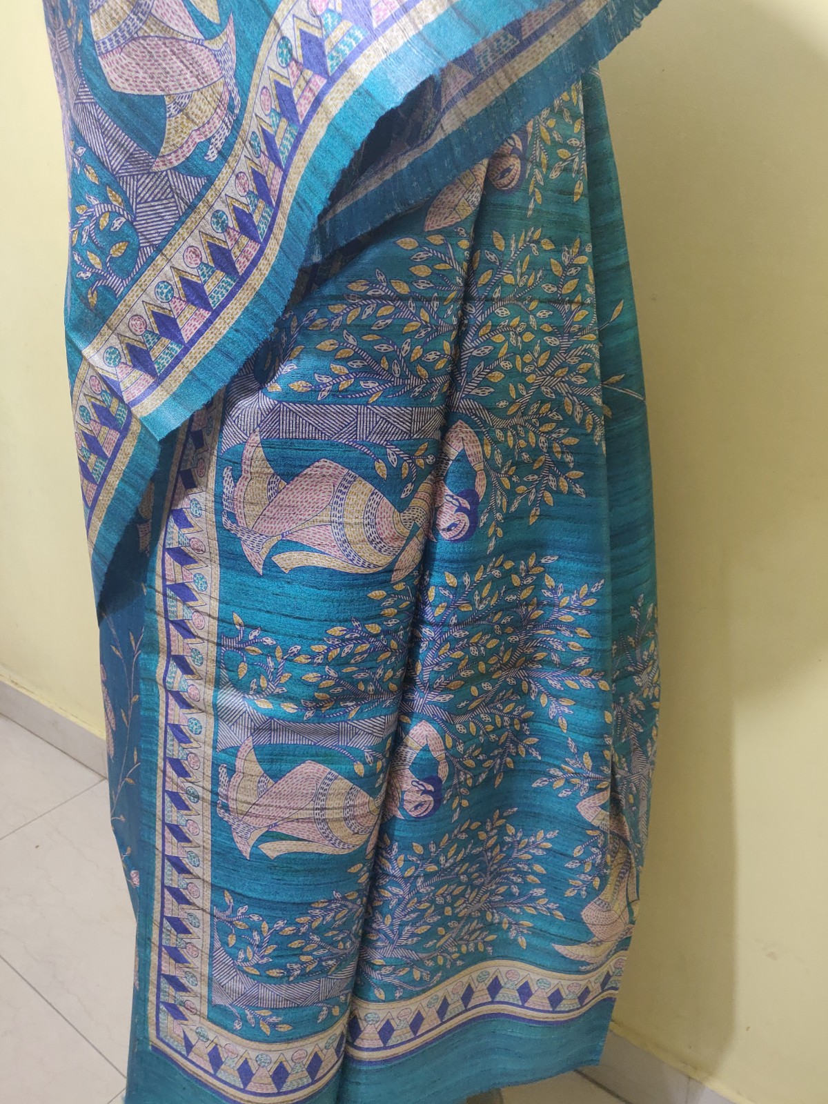Tussar silk saree with Madhubani Paint - Image 4