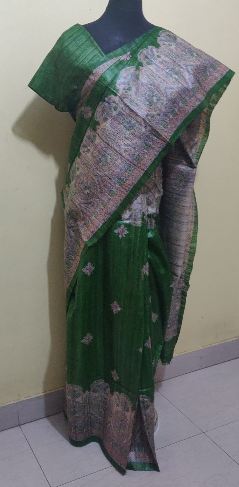 Tussar silk saree with Madhubani Paint