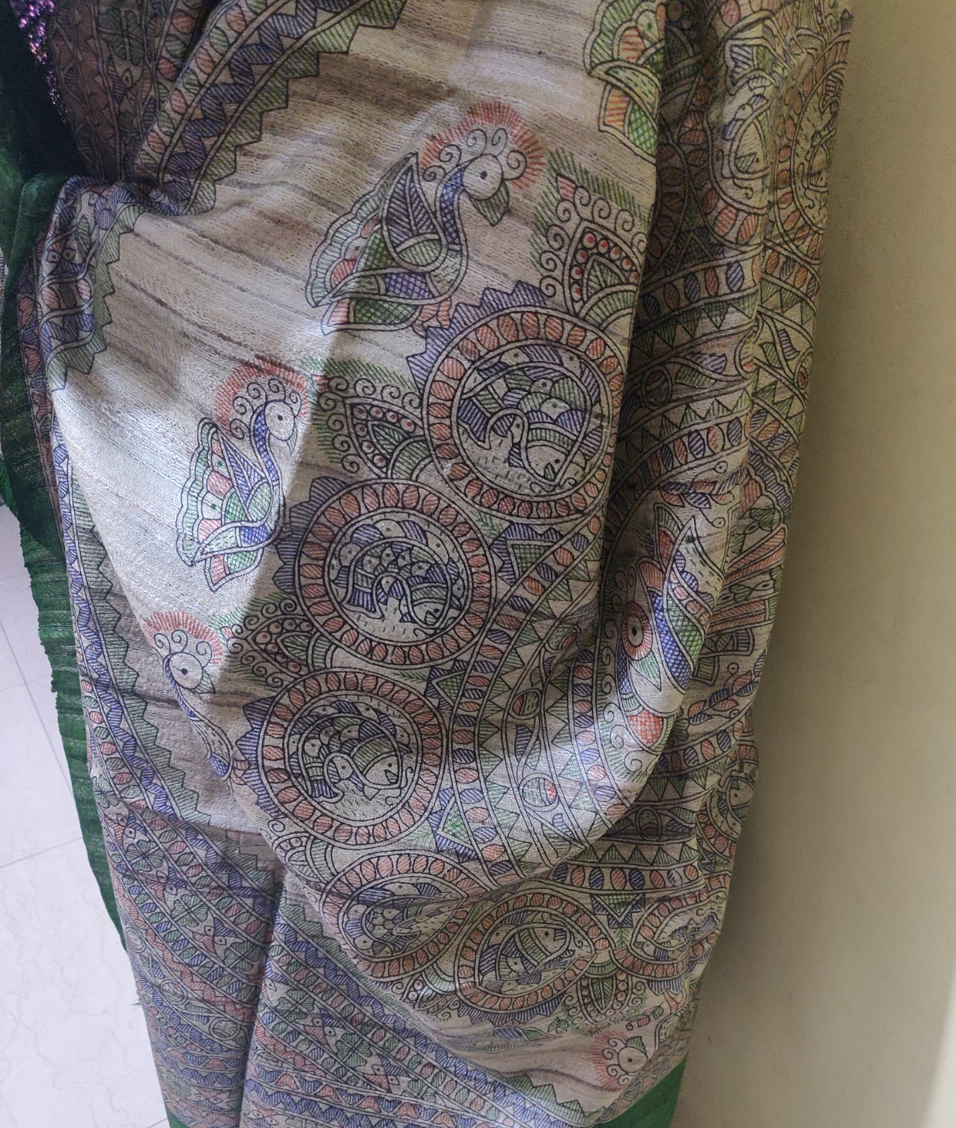 Tussar silk saree with Madhubani Paint - Image 4