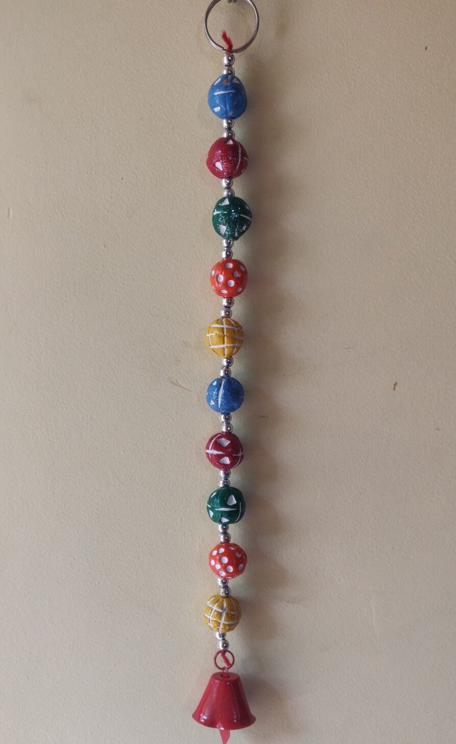 Ten Handmade wooden Beads string with metal bell