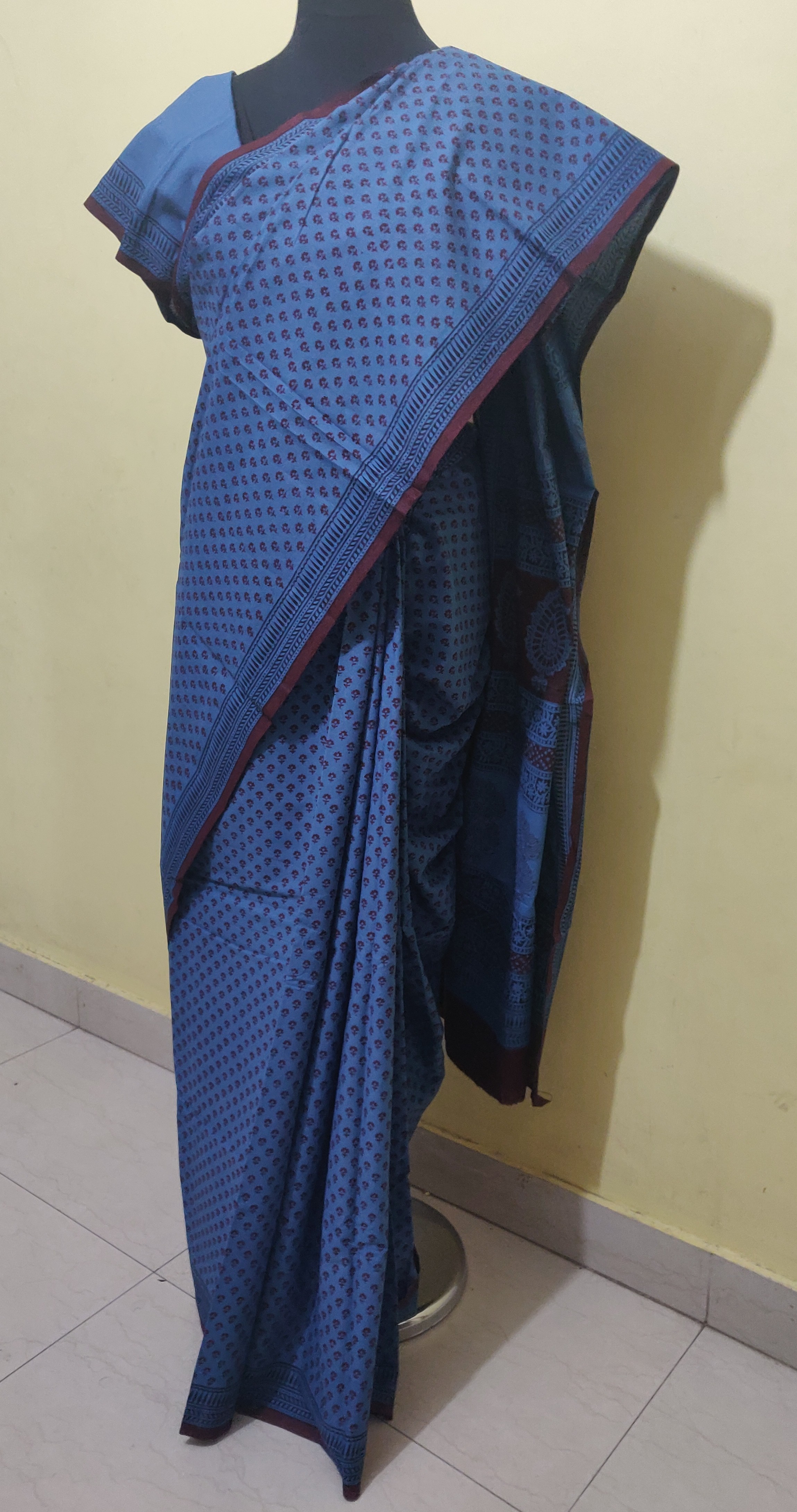 Bagh Hand block print cotton saree