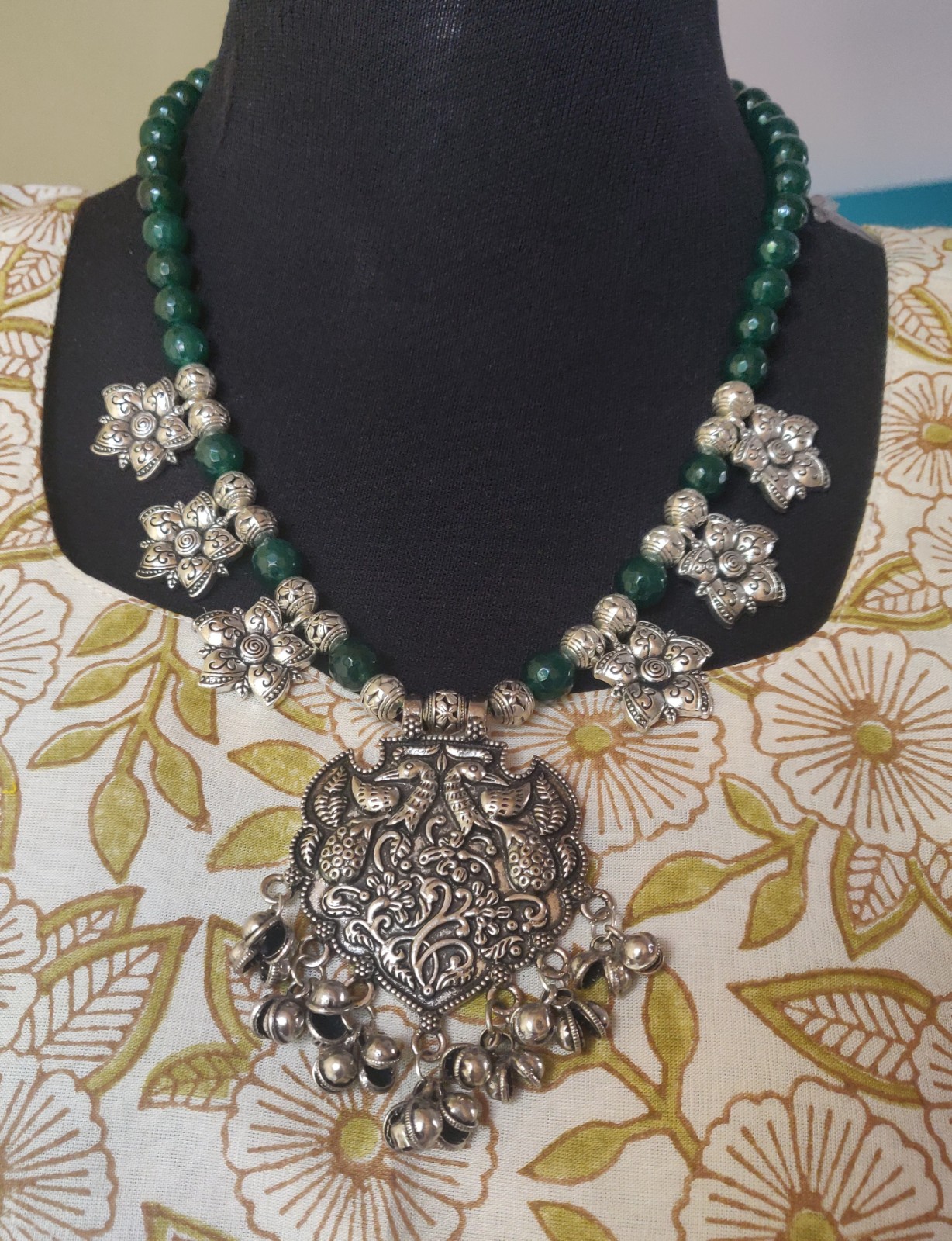 Semi precious green beads with GS charms and Pendant