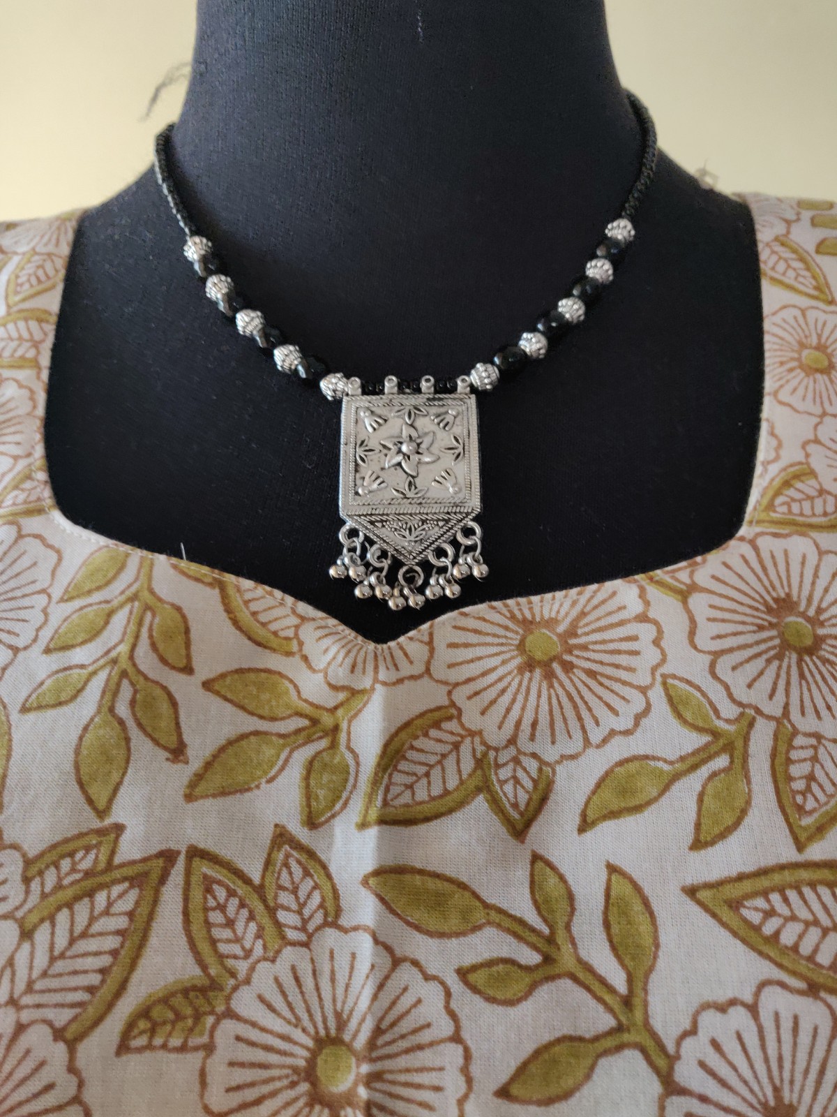 Necklace with Black beads, GS beads and GS locket