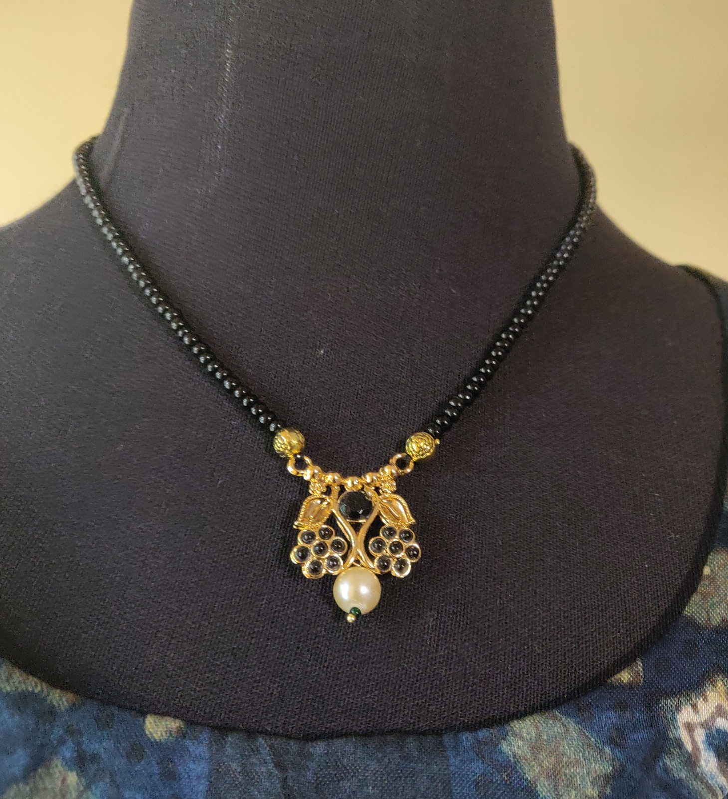 Black beads with hand painted necklace