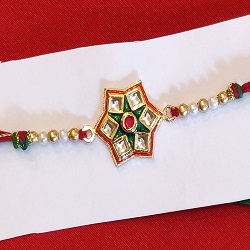 Handmade metal flower and beads Rakhi