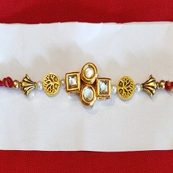 Kundan and gold plated beads rakhi