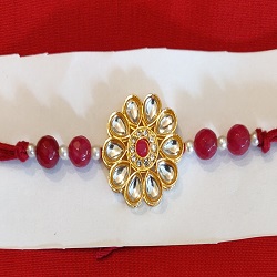 Kundan flower and semi precious beads rakhi