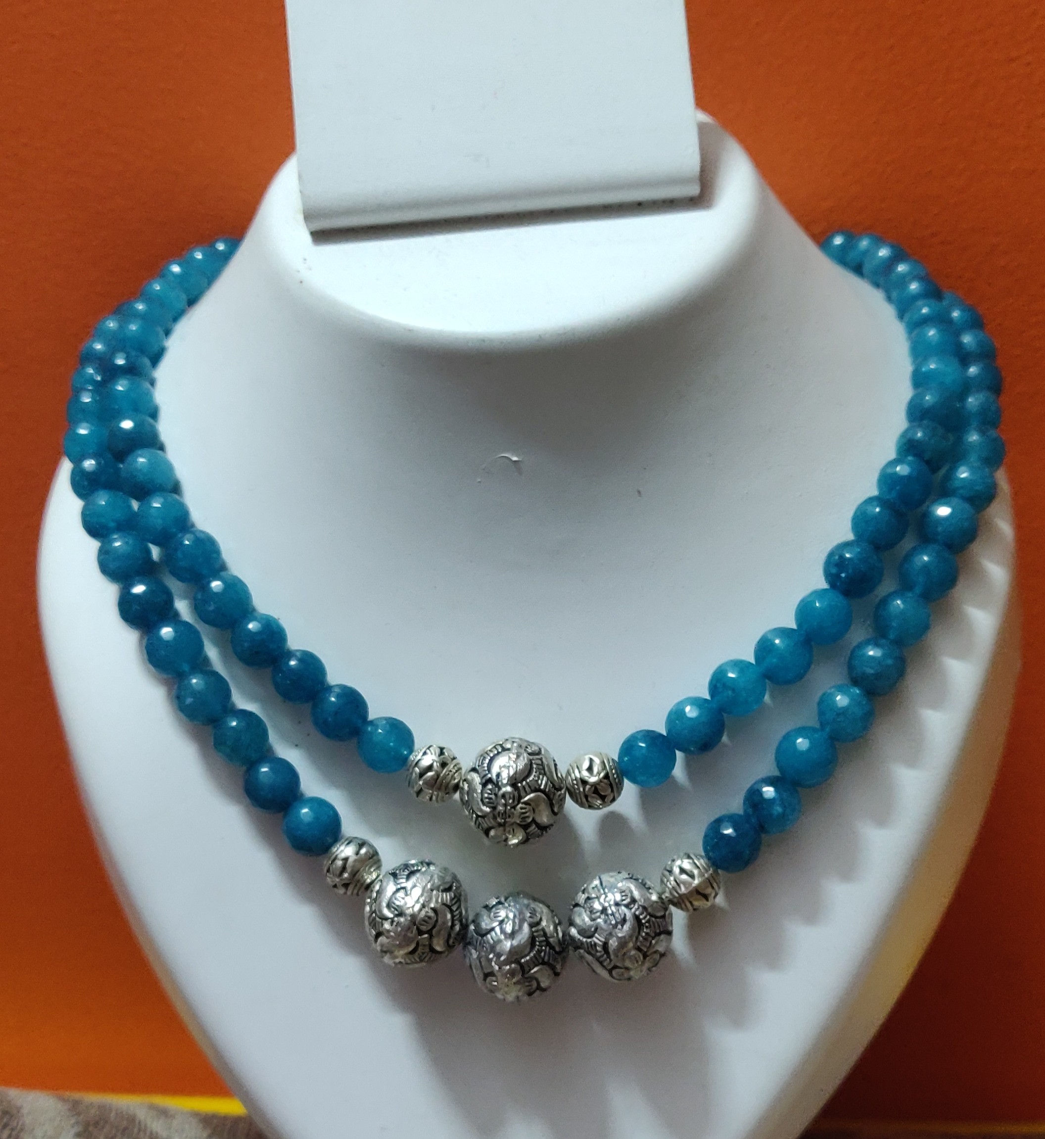 Two layer semi precious beads with oxidized beads