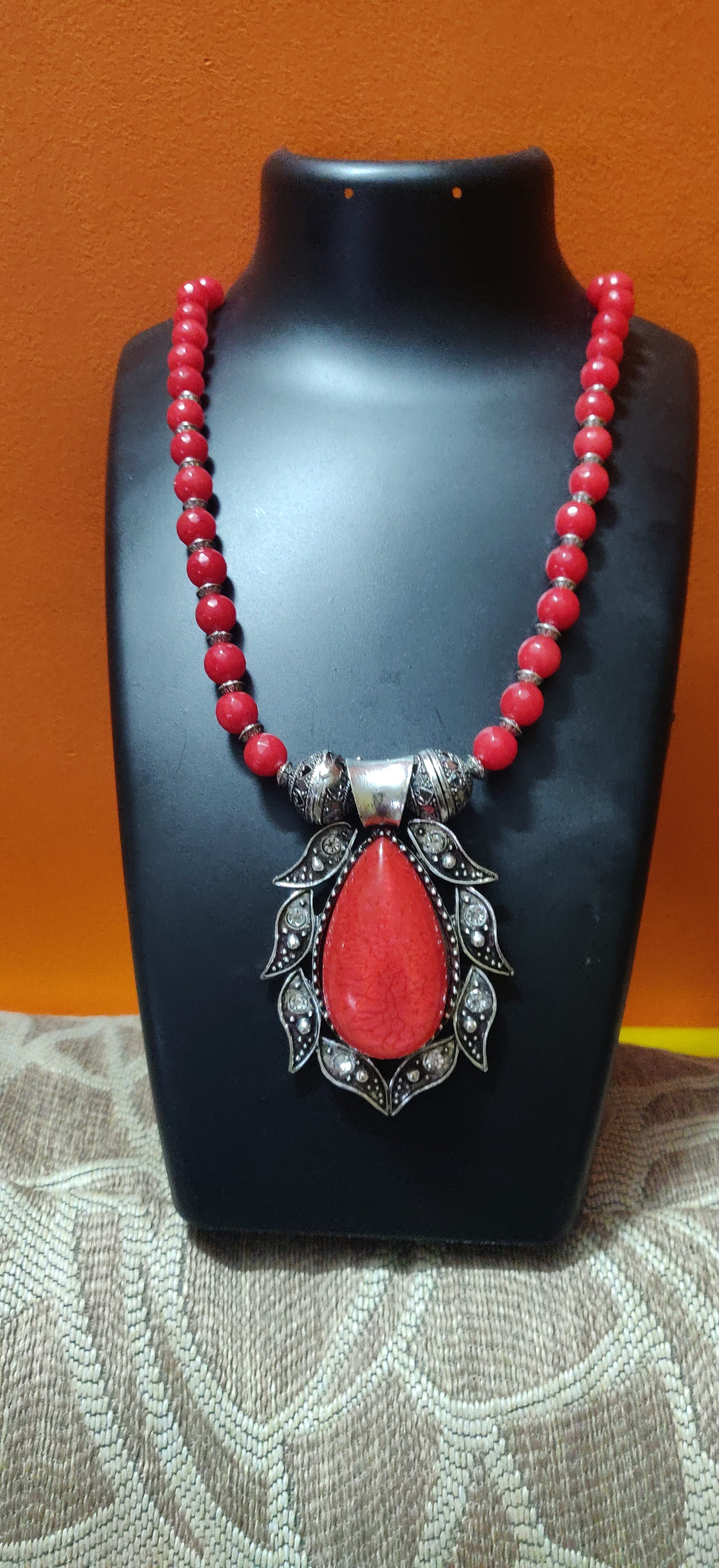 Semi precious beads necklace with big Pendant