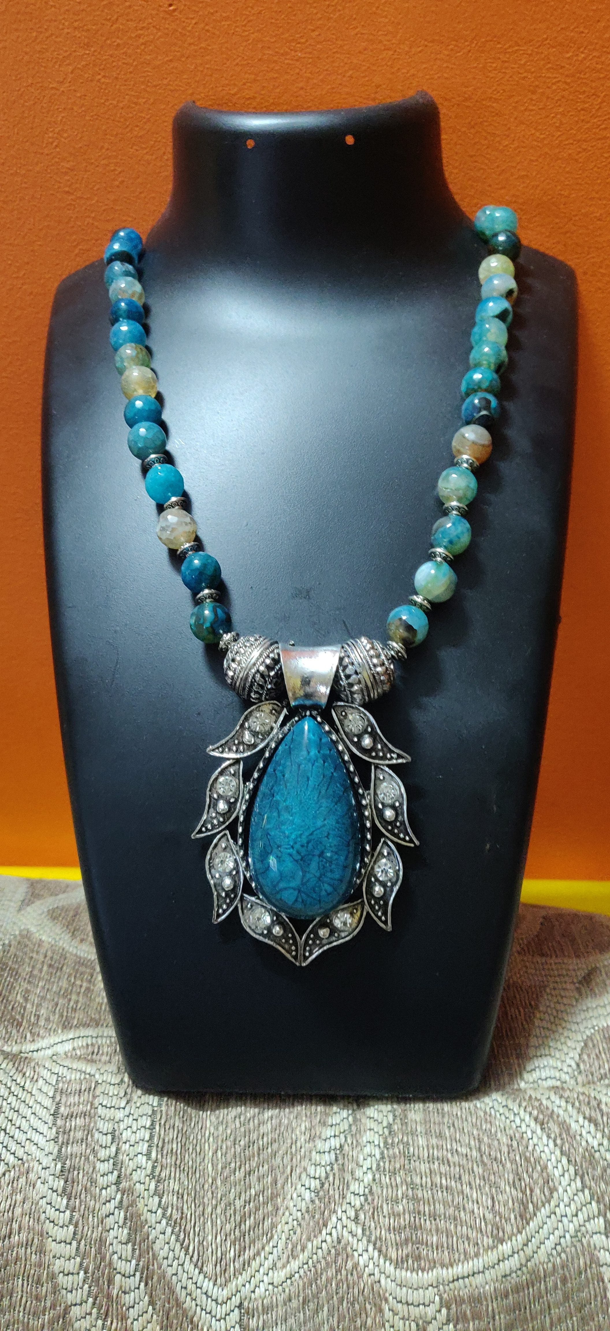 Semi precious beads necklace with big Pendant