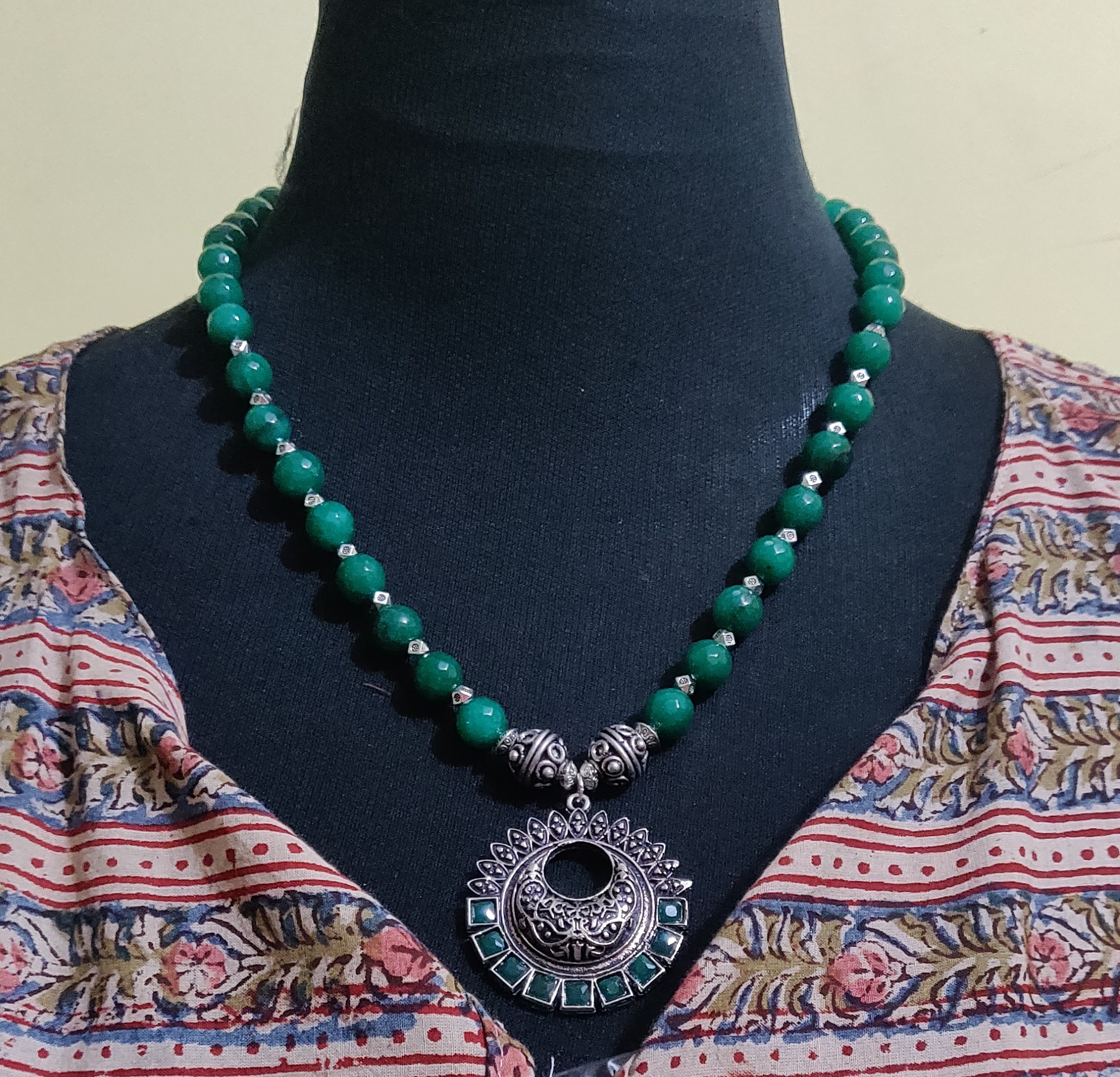 Semi precious beads with antique locket necklace