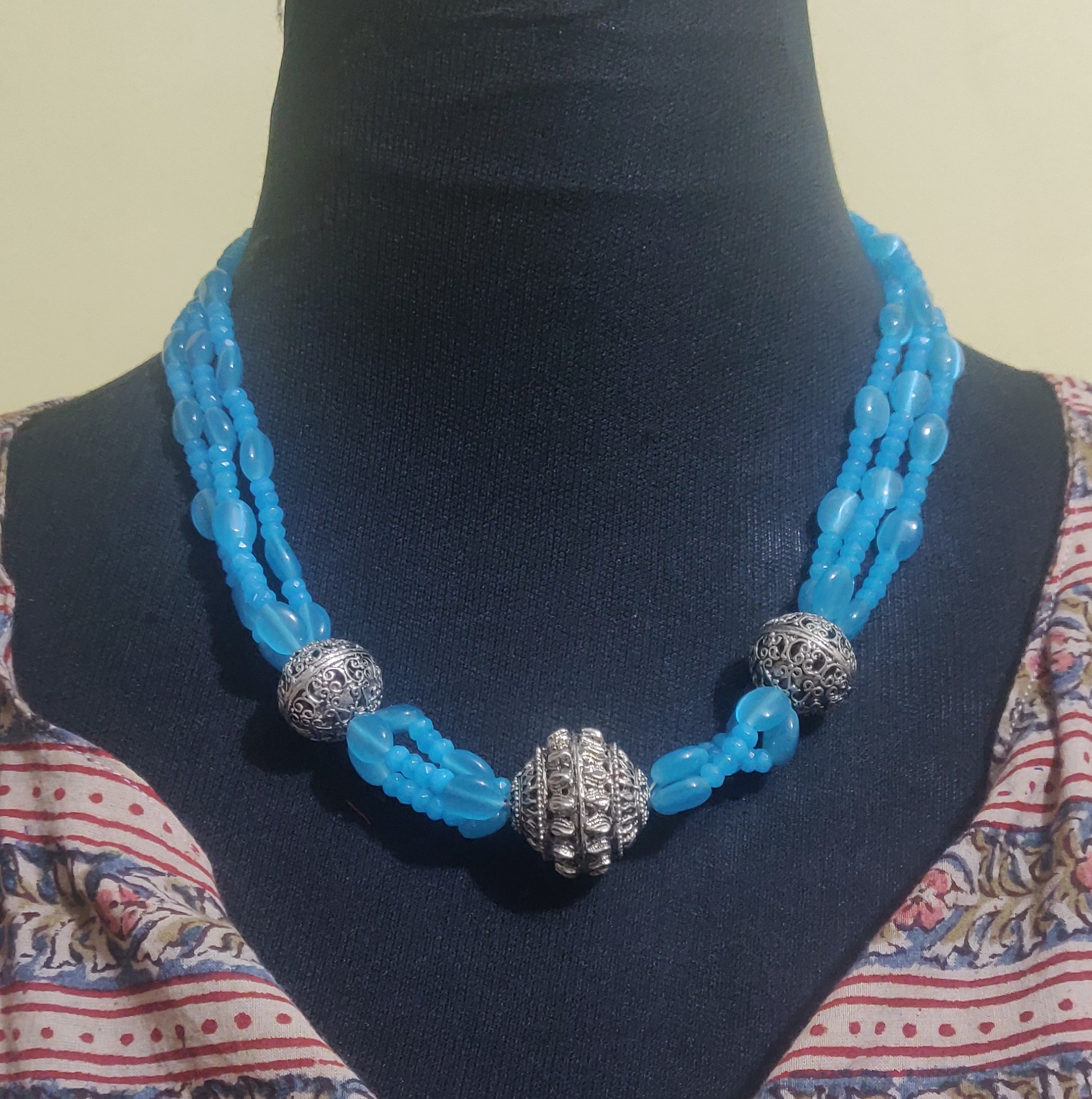 layered semi precious beads and antique beads necklace
