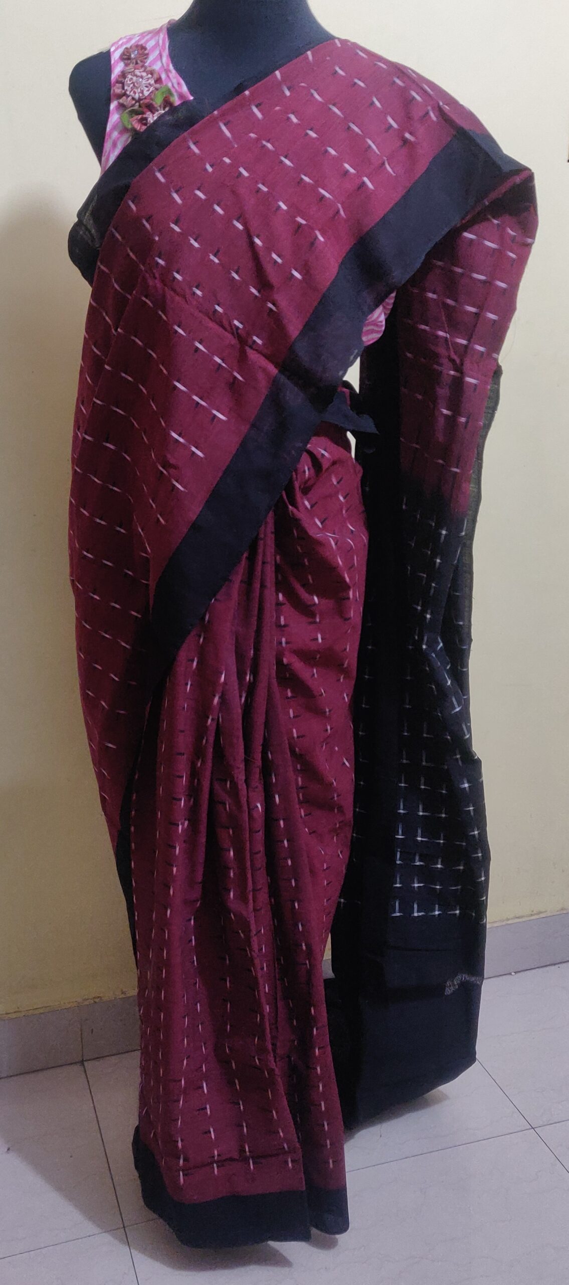 Handloom Ikkat cotton saree with blouse
