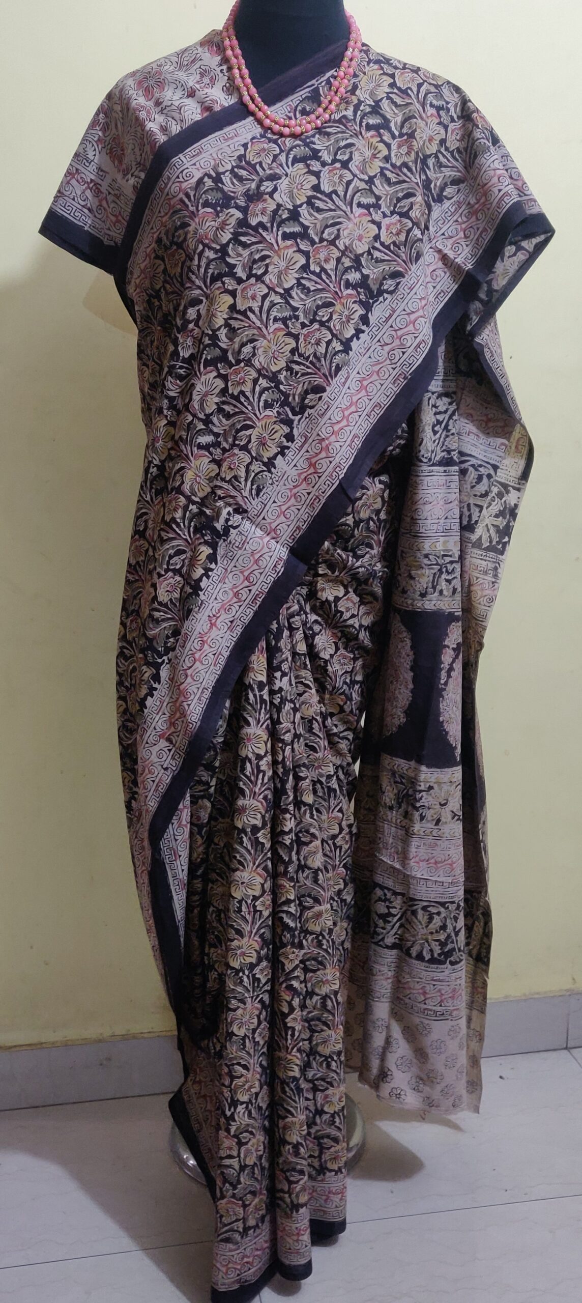 Hand Block print Kalamkari cotton saree with blouse