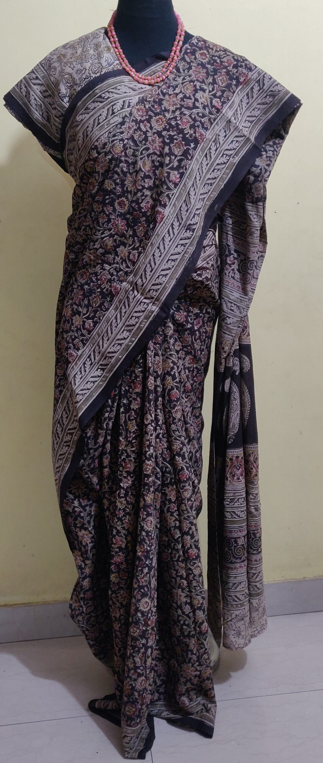 Hand Block print Kalamkari cotton saree with blouse