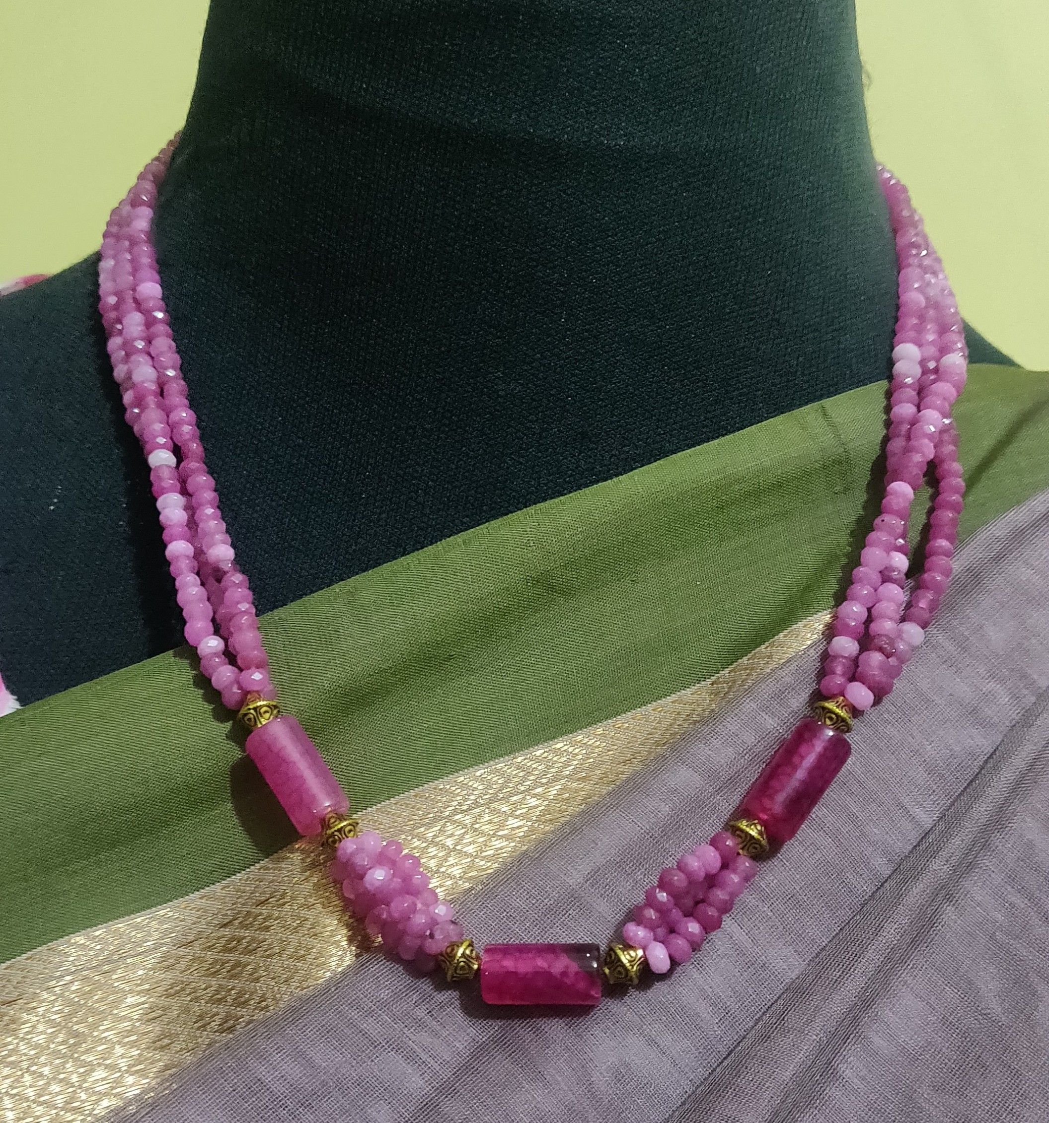 Layered agate cut beads with antique beads necklace