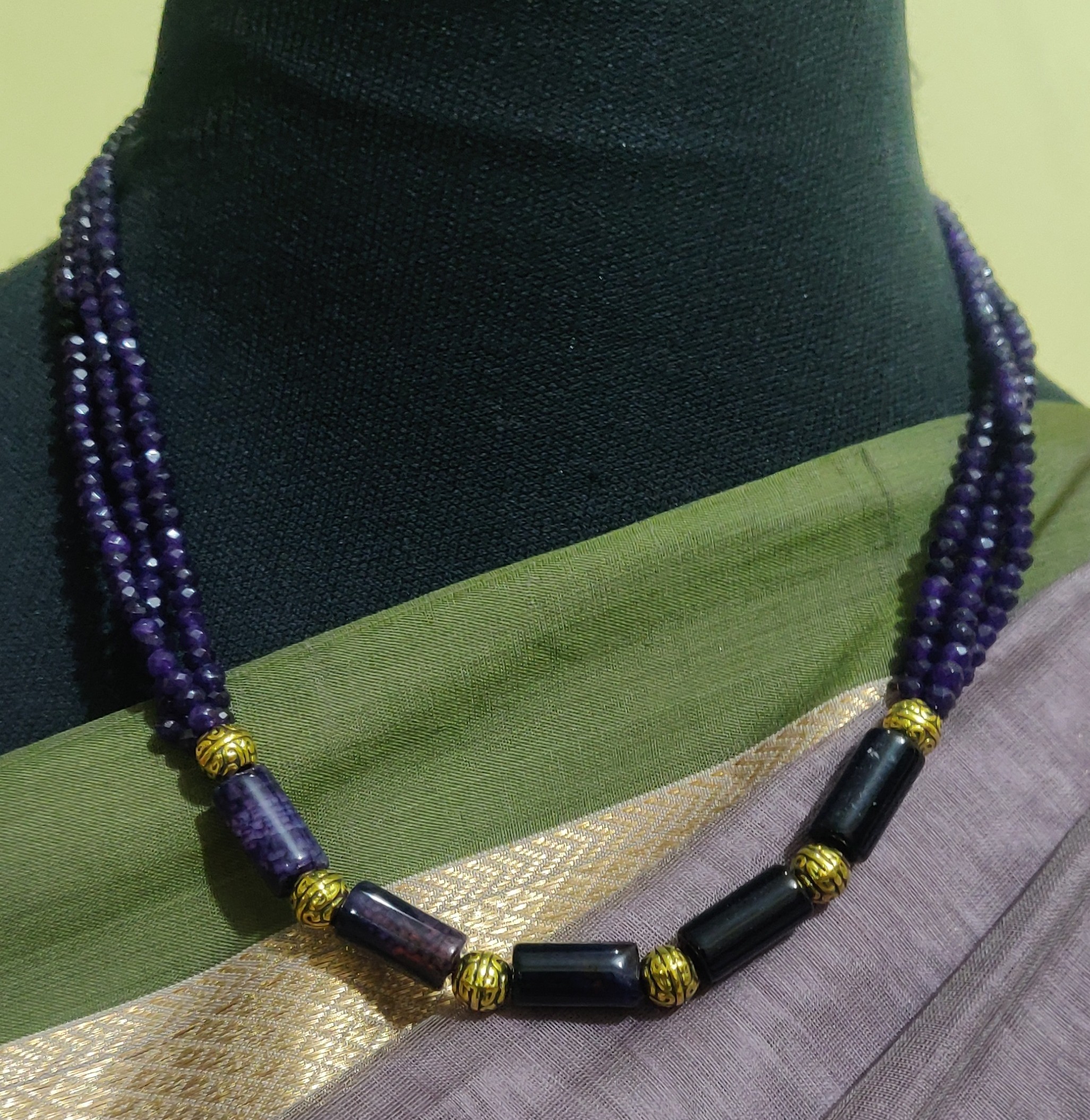 Layered agate cut beads with antique beads necklace