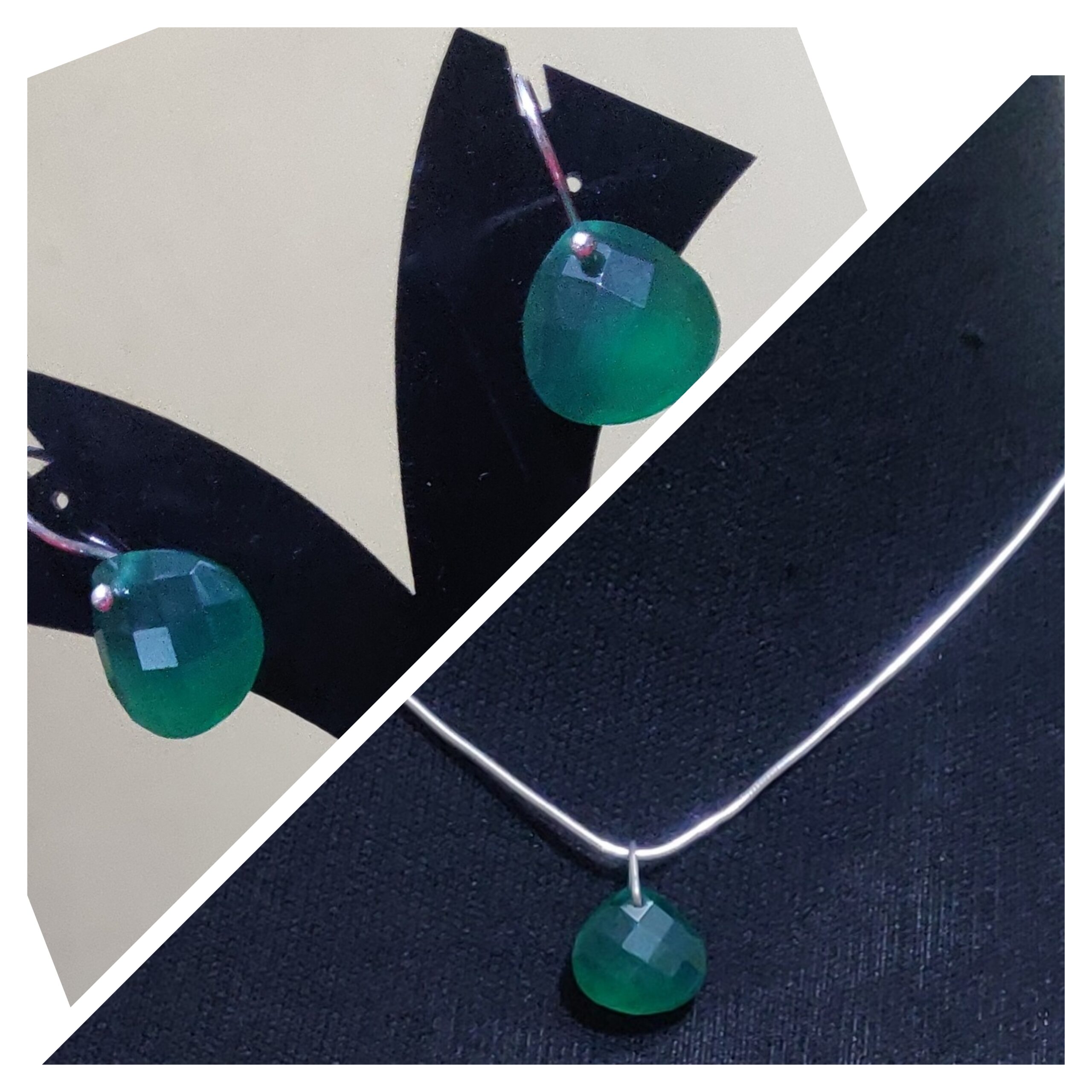 925 Silver Green Onyx pendant and earrings set