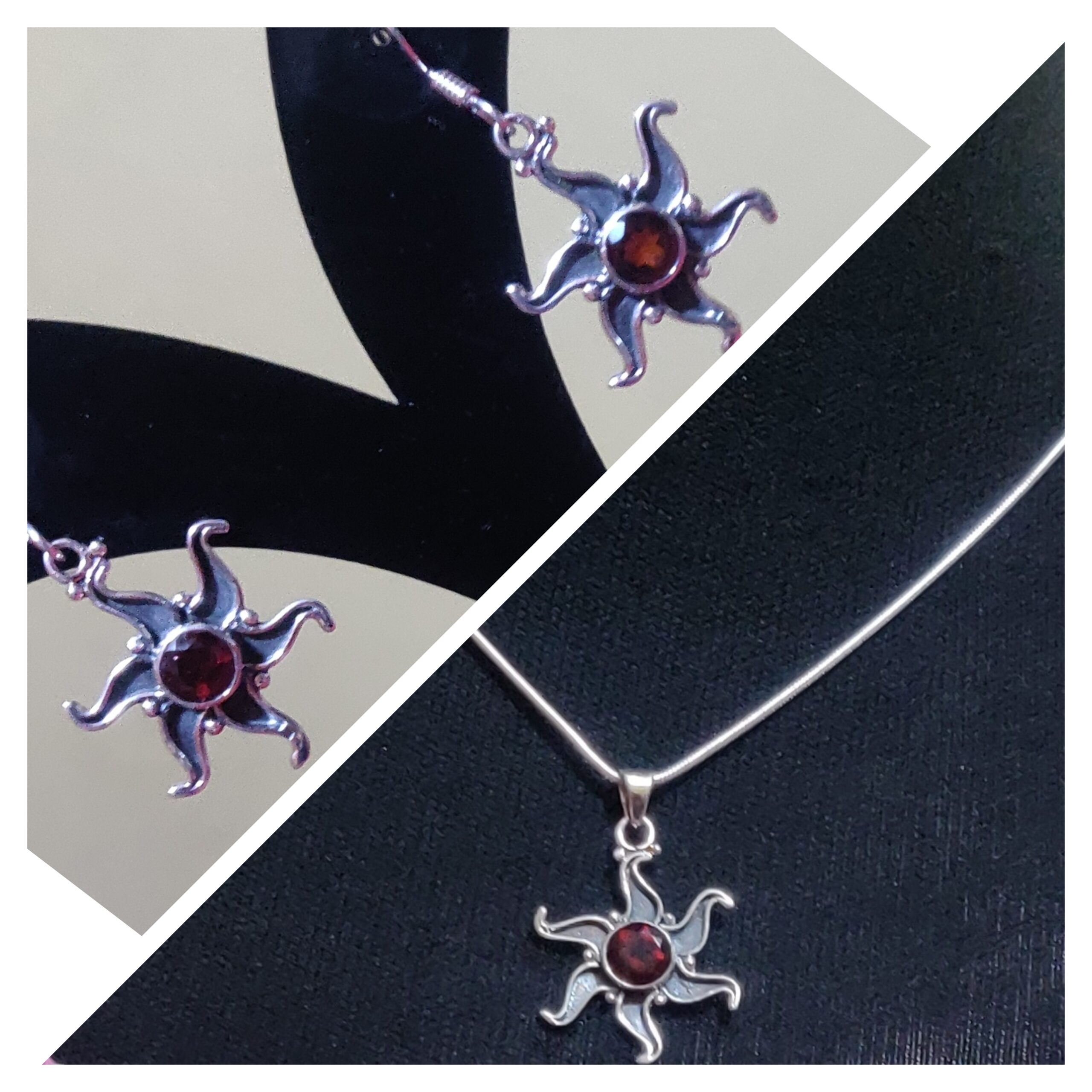 925 Silver Garnet pendant and earrings set