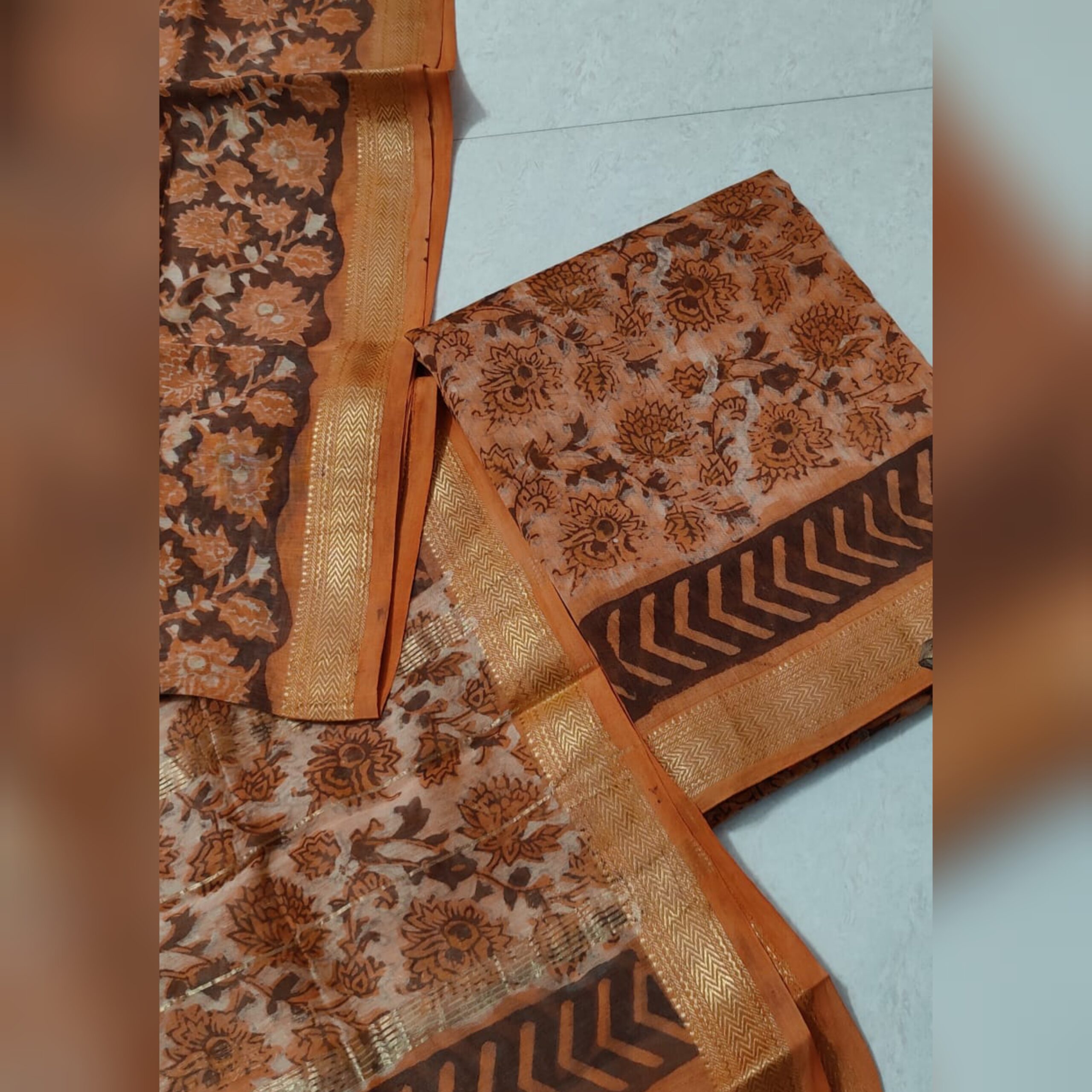 Maheswari cotton silk ajrakh block print
