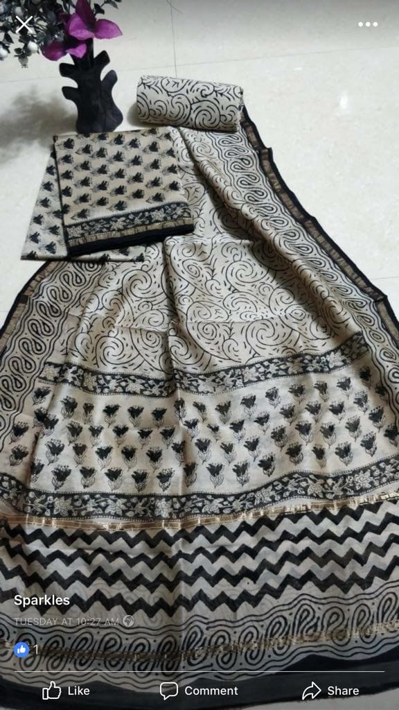 Chanderi cotton silk Hand block print suit