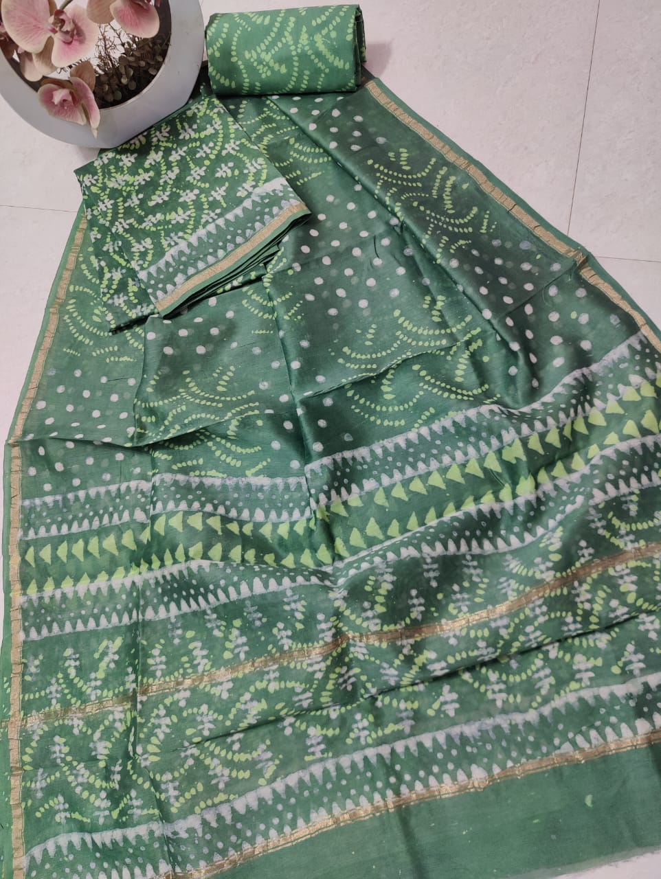 Chanderi cotton silk Hand block print suit