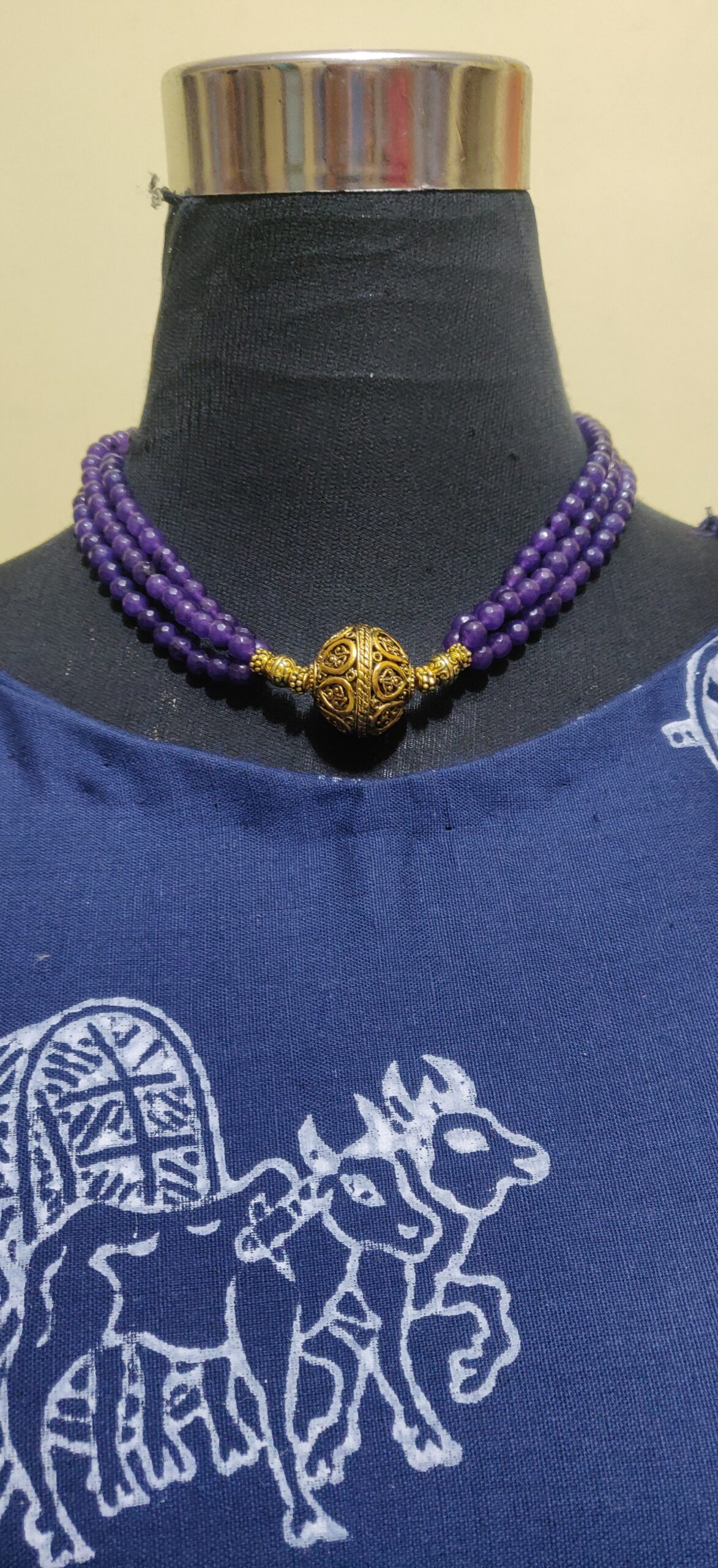 Semi precious beads and big brass bead necklace