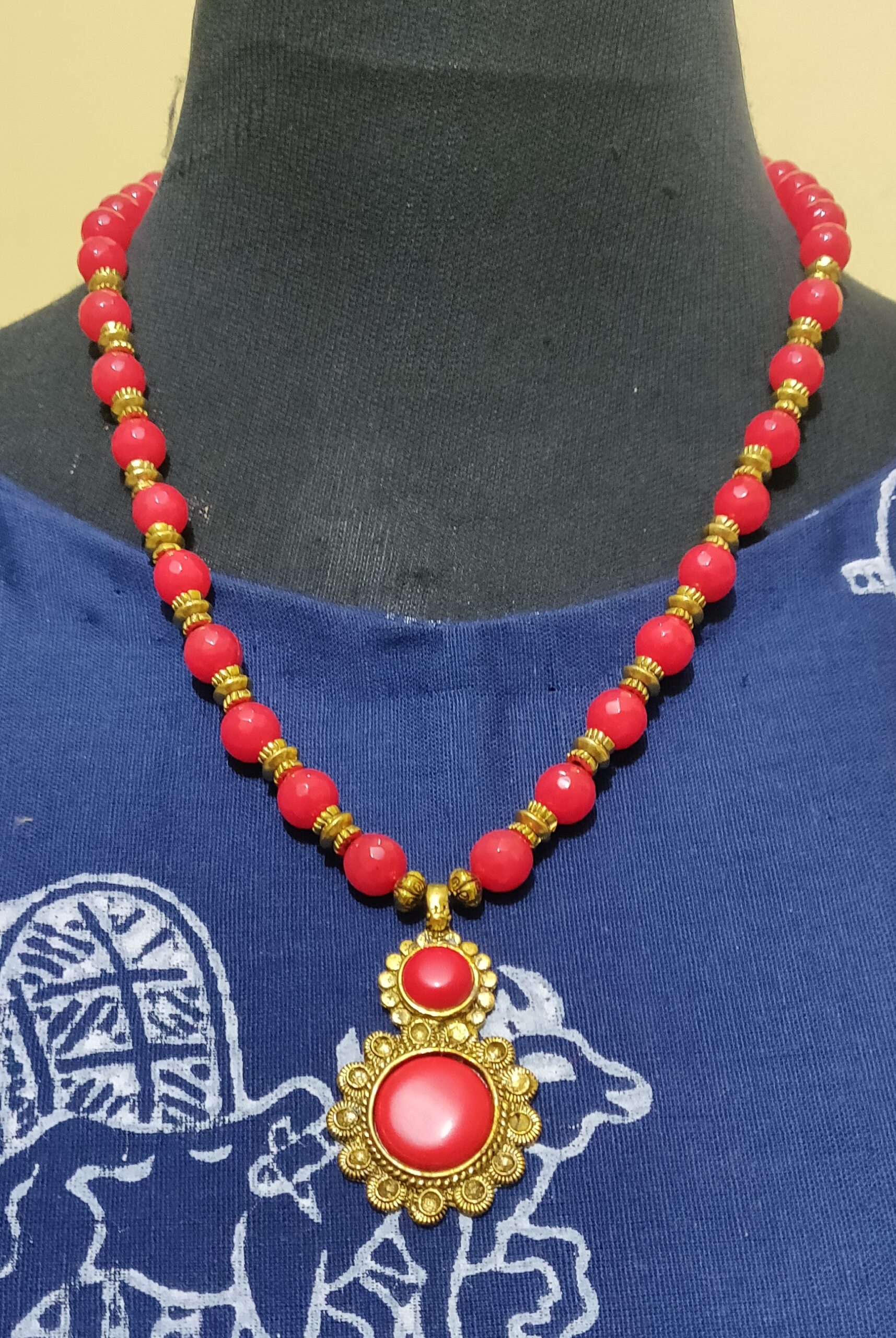 semi-precious and brass beads necklace
