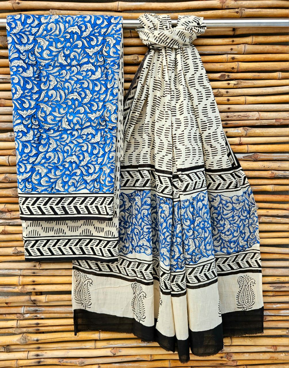 Hand block print Cotton dress material with cotton duppatta