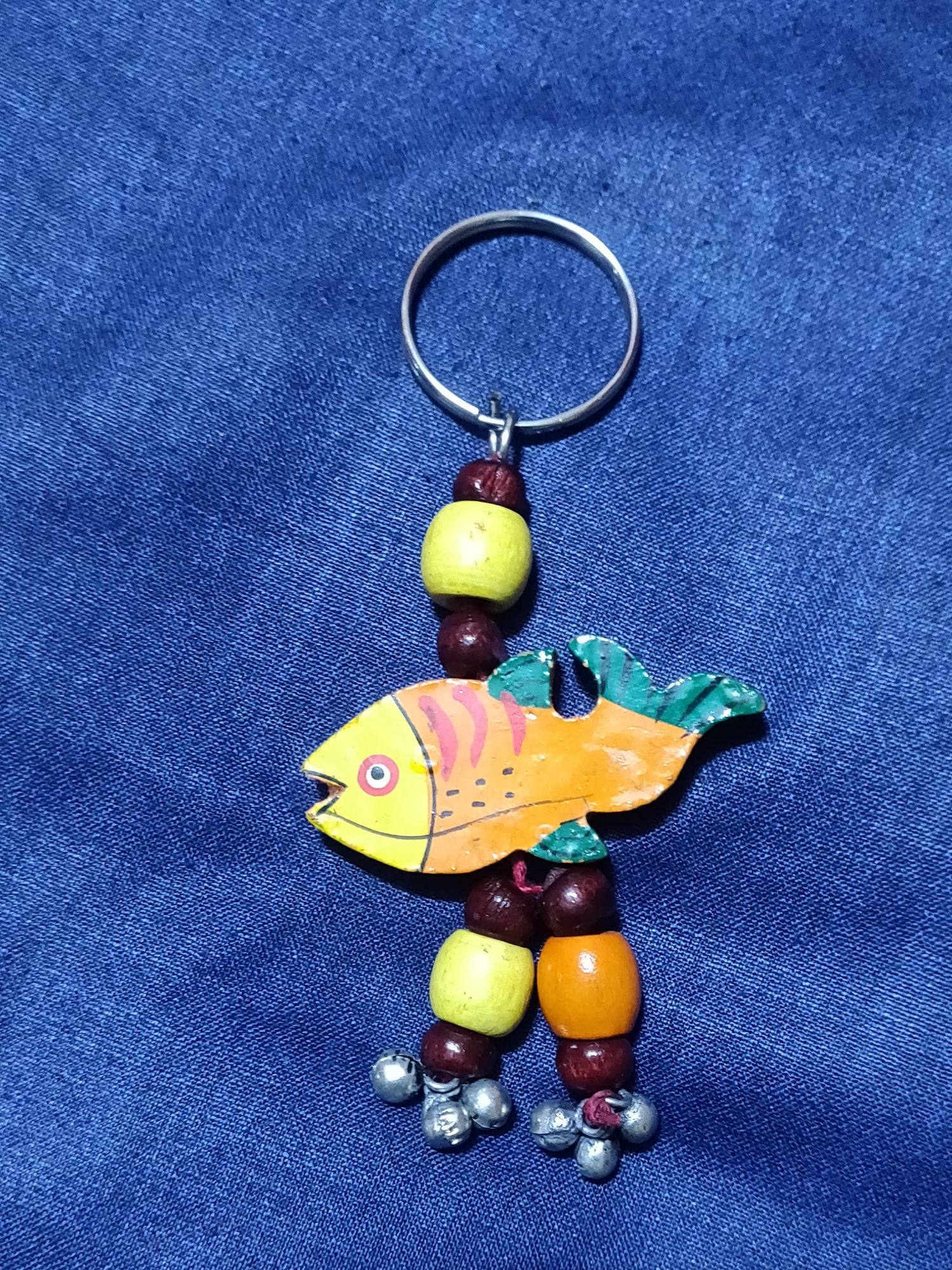 Hand painted wooden fish key chain
