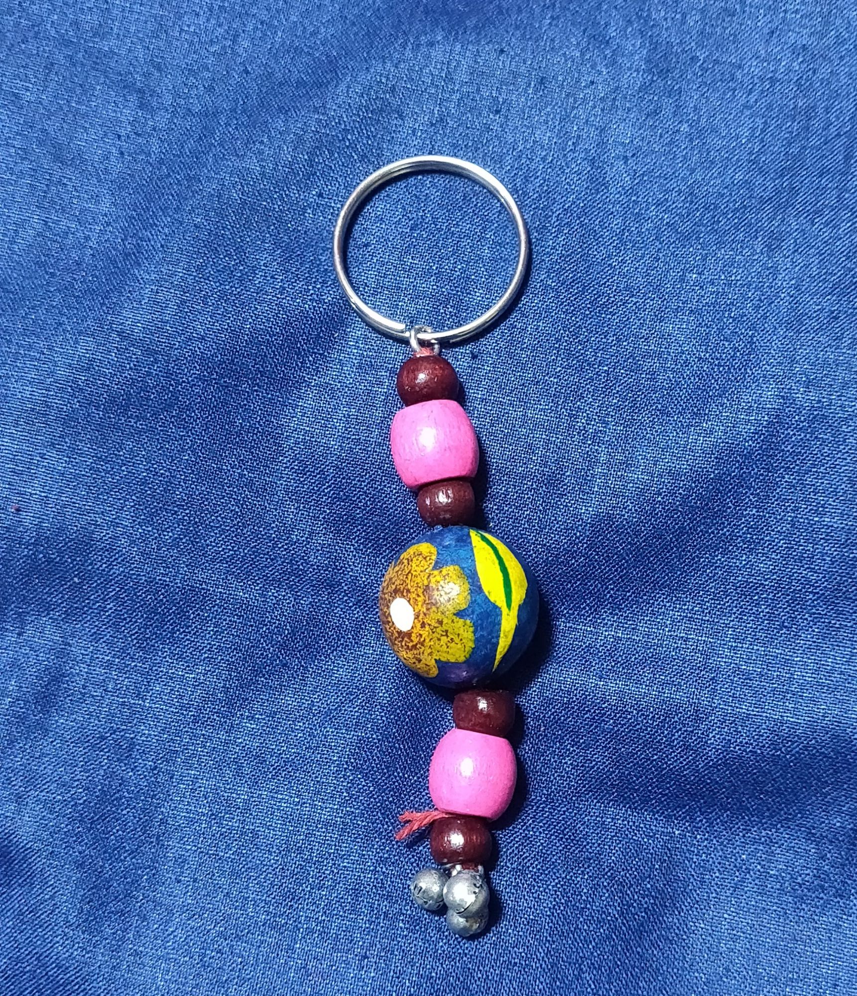 Hand painted wooden beads key chain