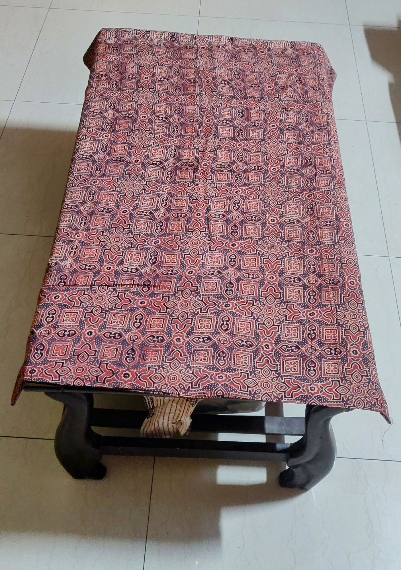 Ajrakh hand block print cotton fabric table cover