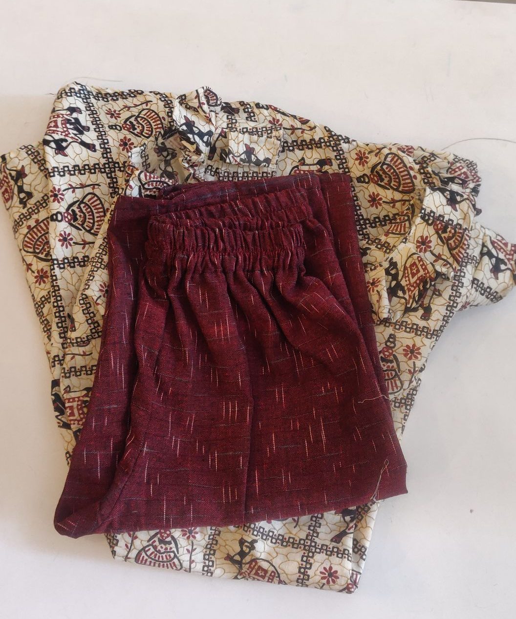 Printed cotton top and Ikkat pant