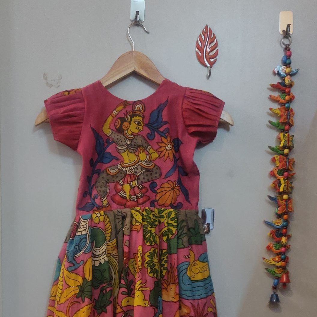 Pen Kalamkari on Bangalore silk frock