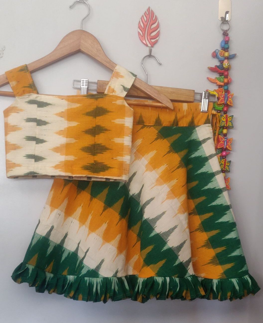 Cotton Ikkat handloom skirt and crop top