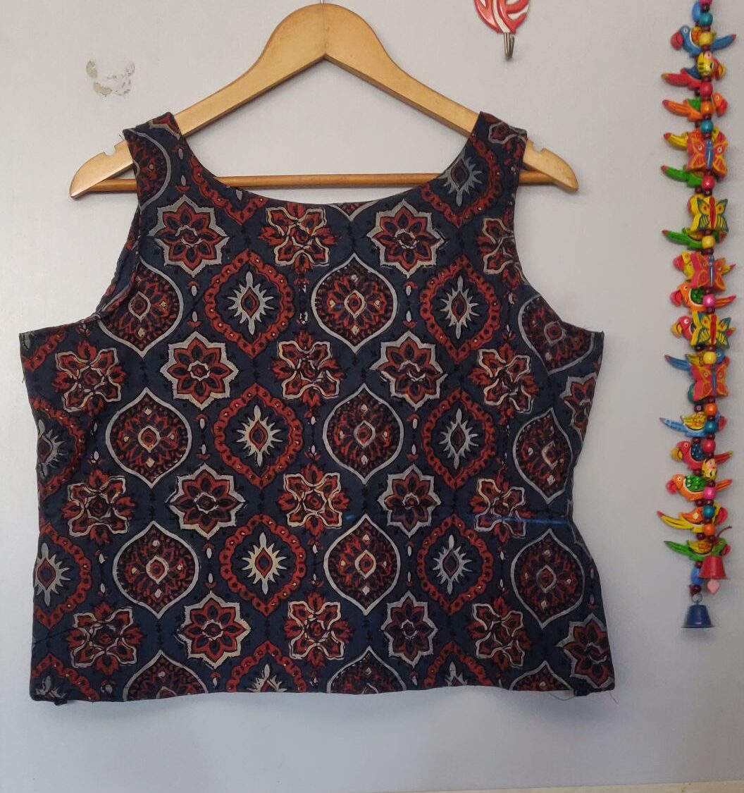 Ajrakh hand block print cotton crop top