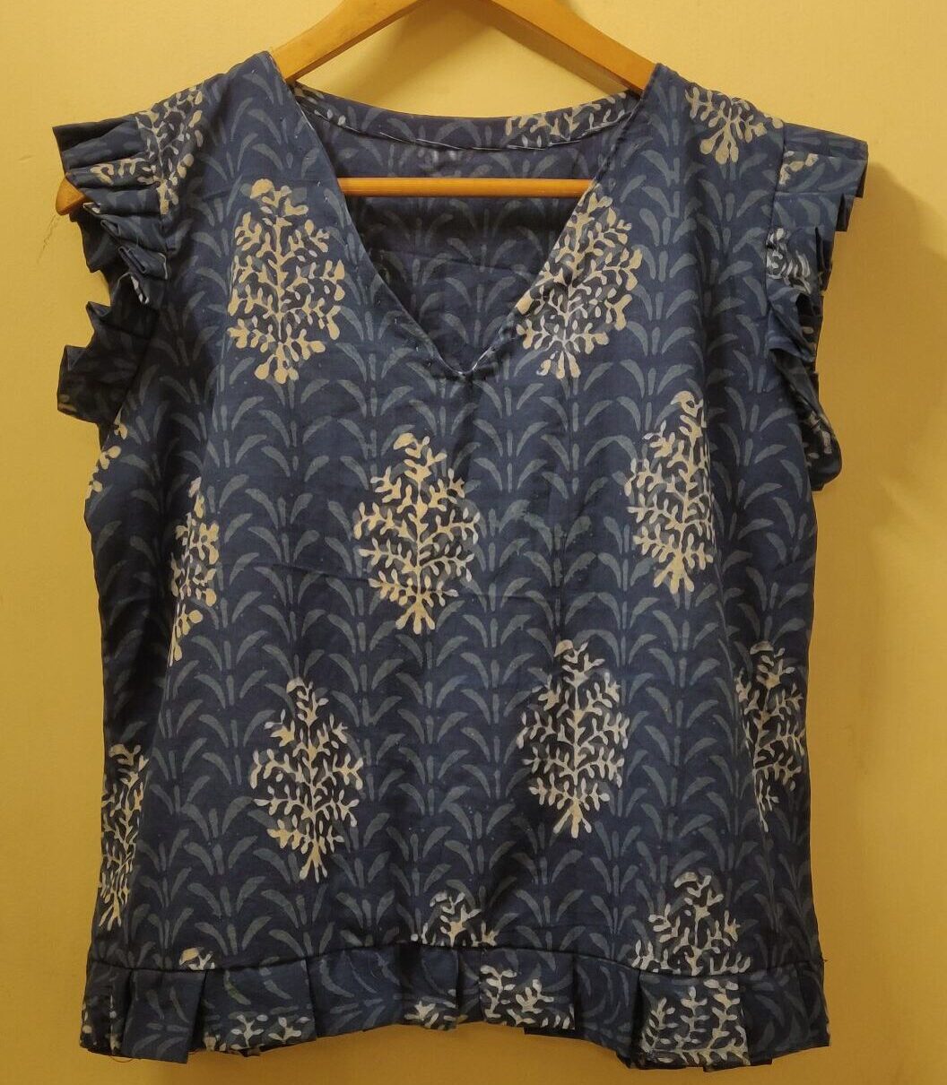 Indigo hand block print cotton crop top