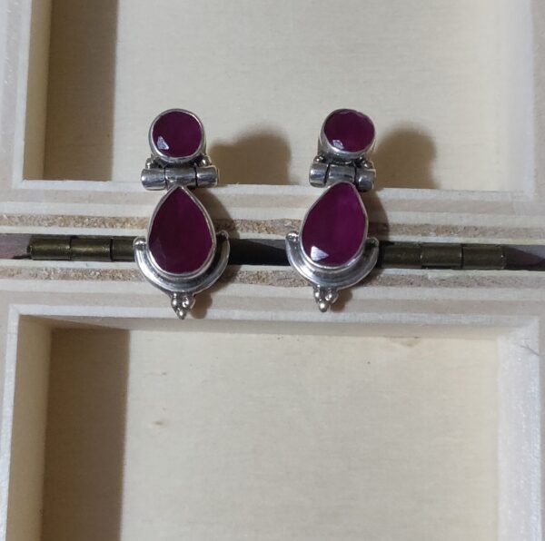 Handmade silver Ruby cut stones earrings