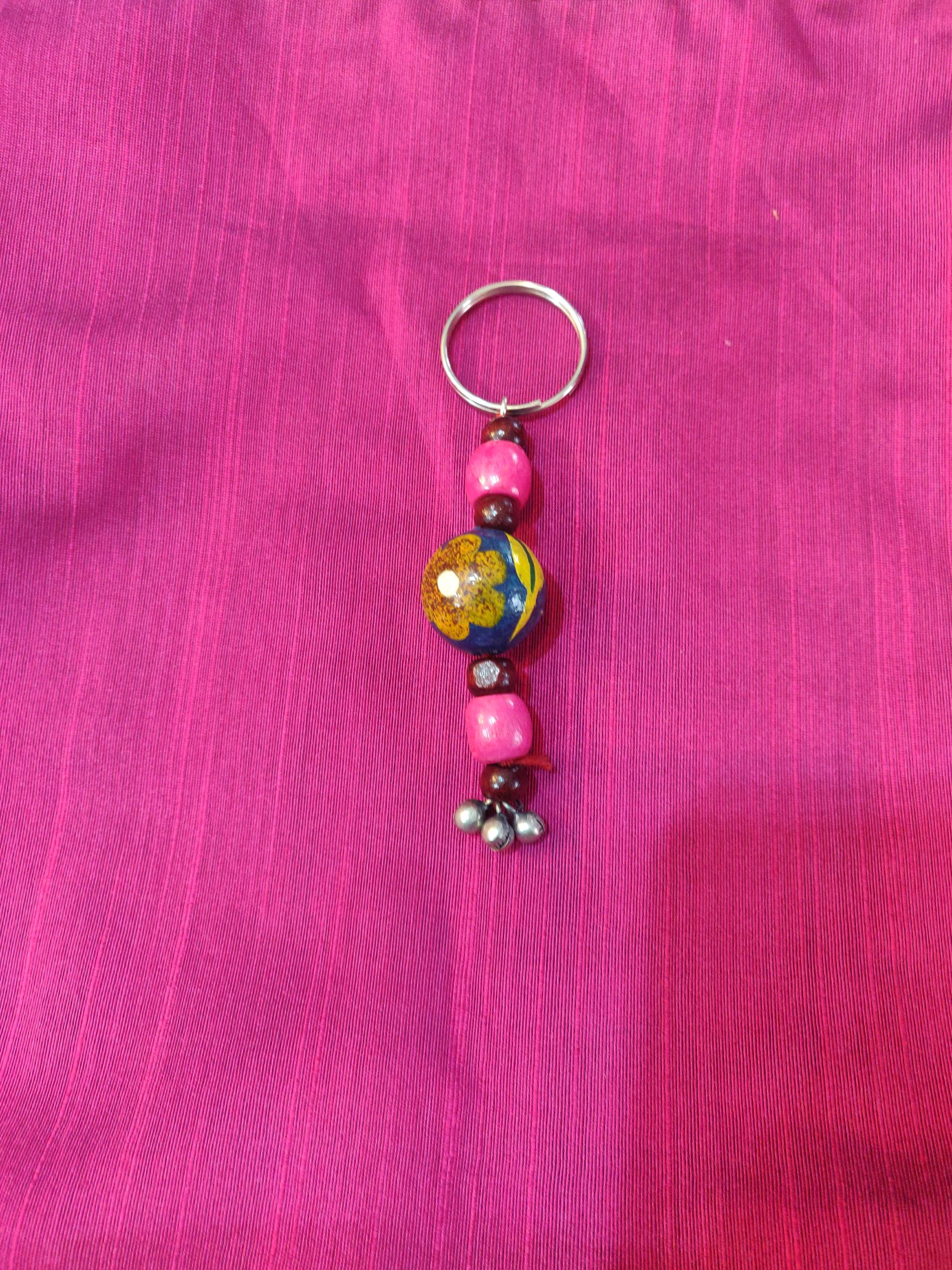 Hand painted wooden beads key chain