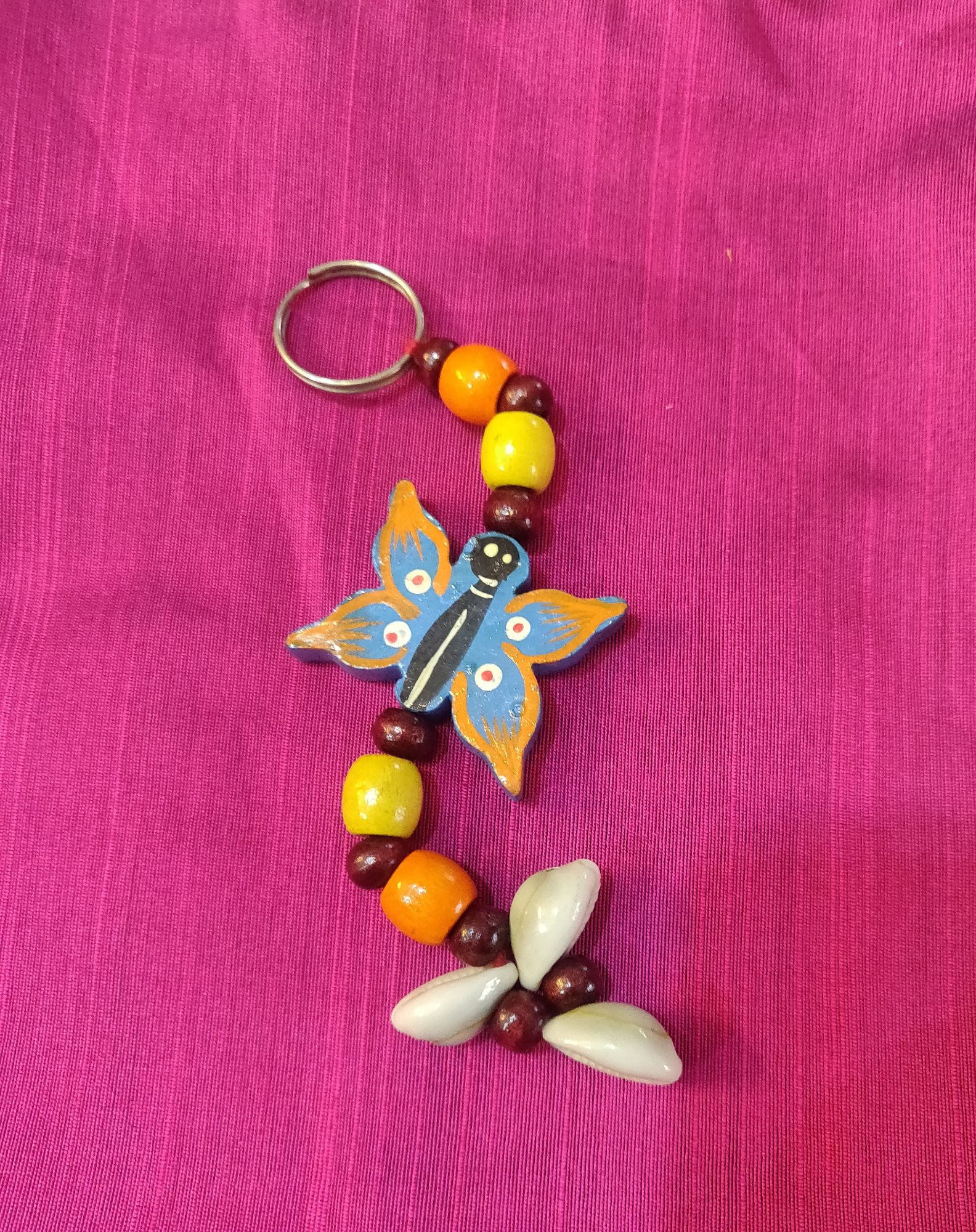 Hand painted wooden beads and butterfly key chain