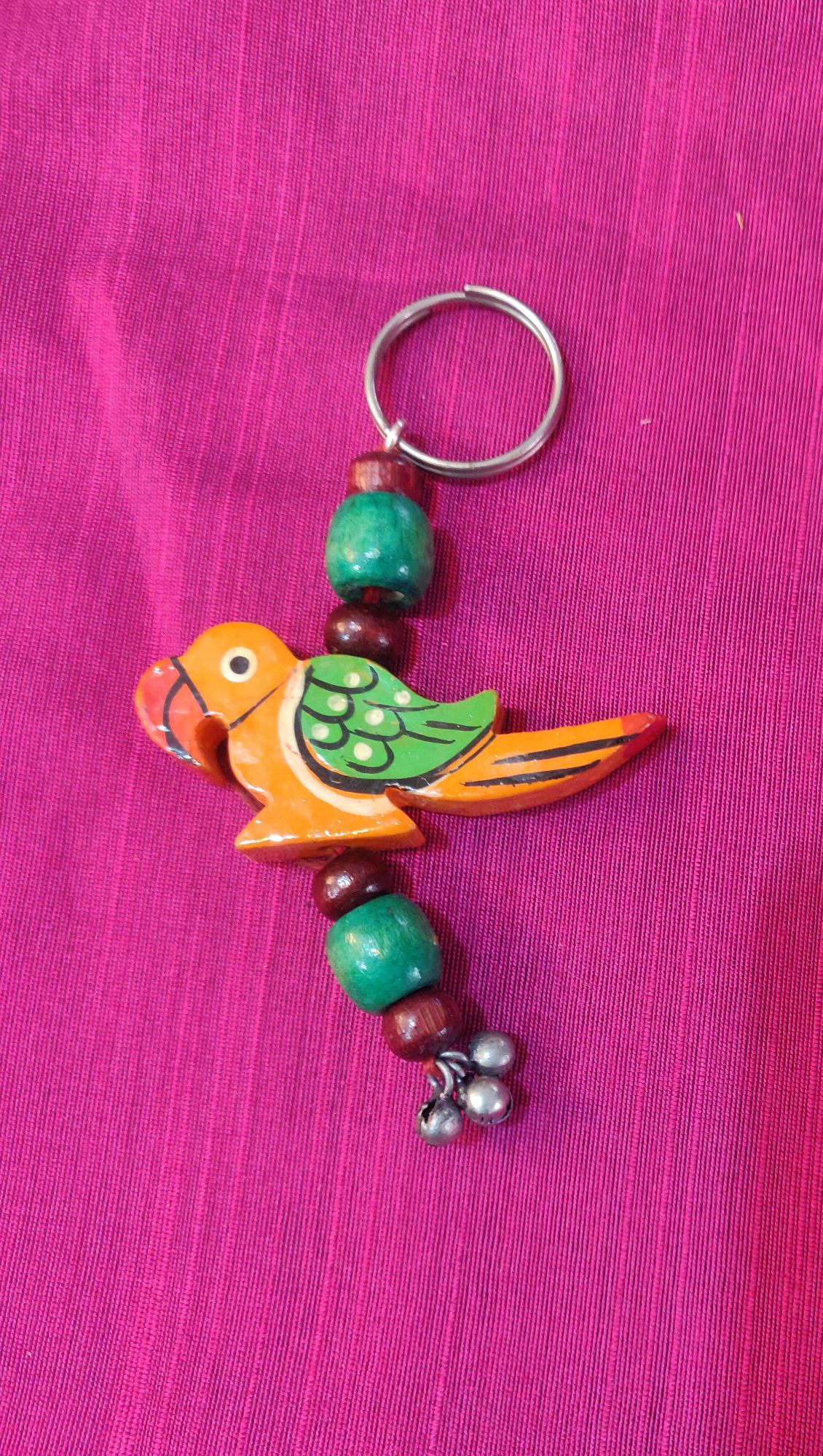 Hand painted wooden beads and parrot key chain
