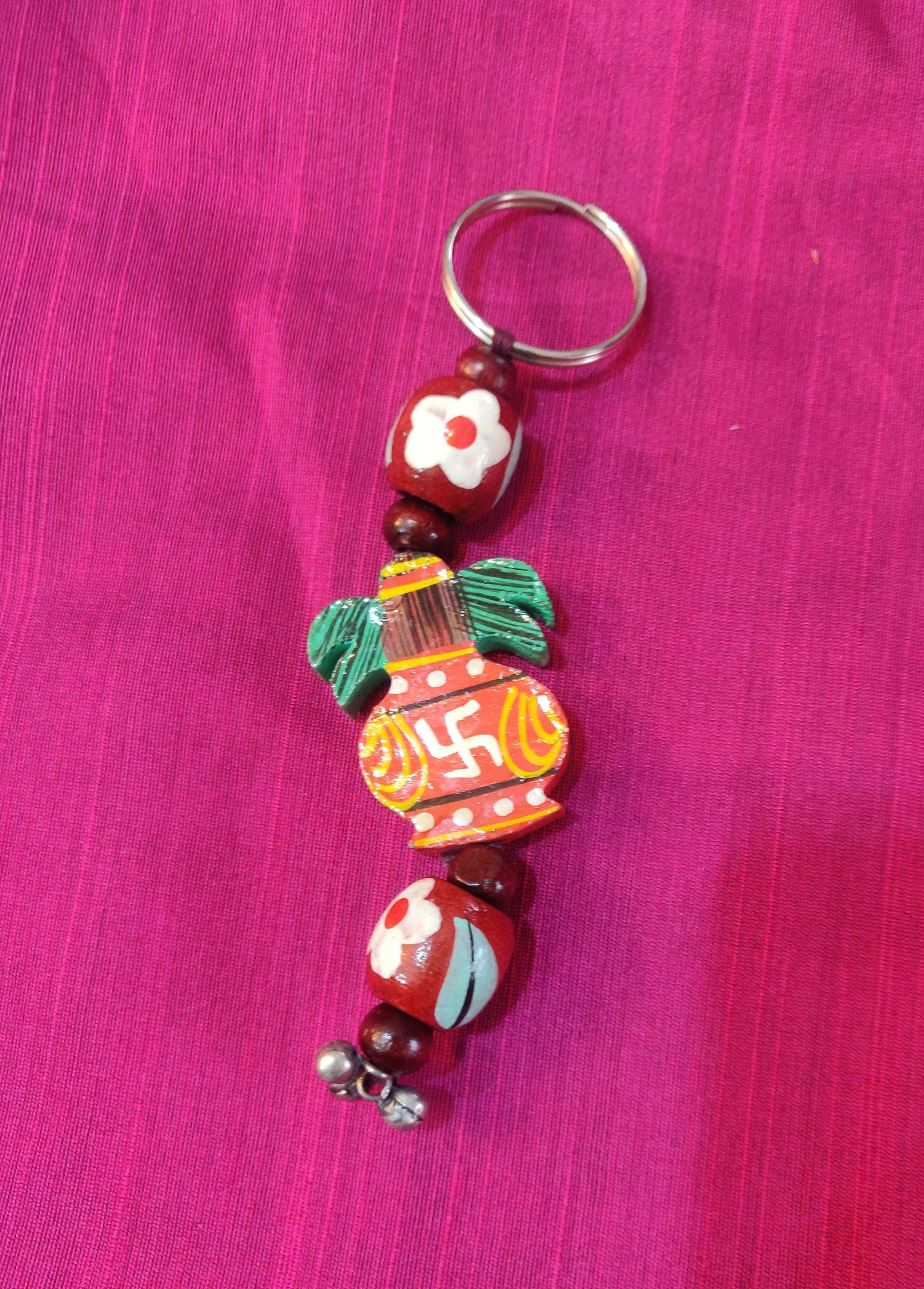 Hand painted wooden beads and Kalash key chain