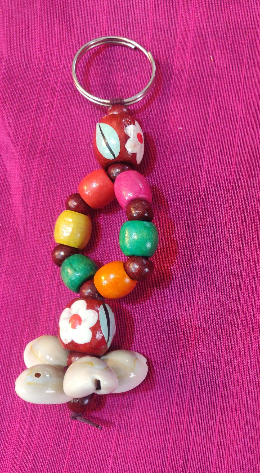 Hand painted wooden beads key chain