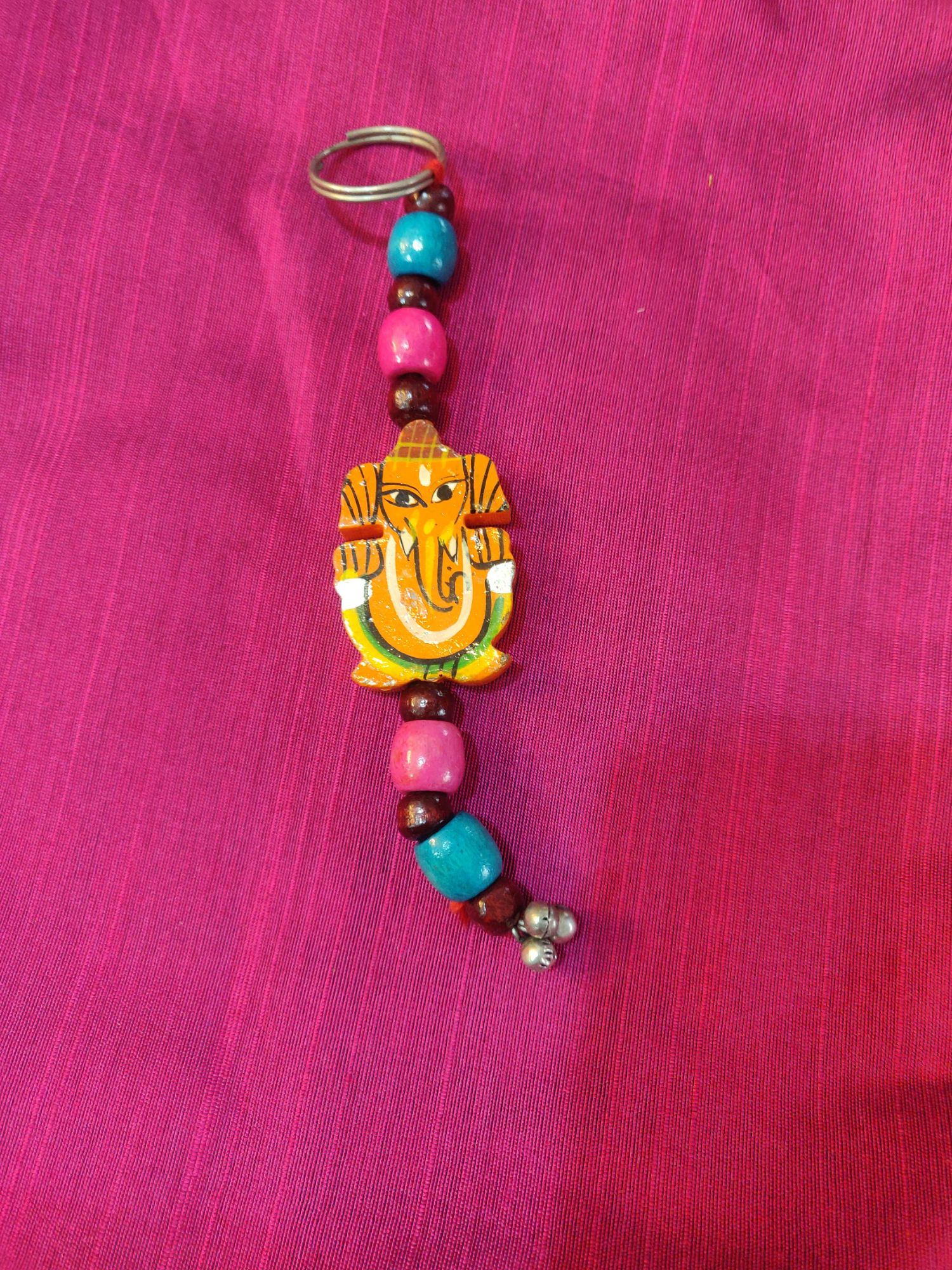 Hand painted wooden beads and Ganesh key chain