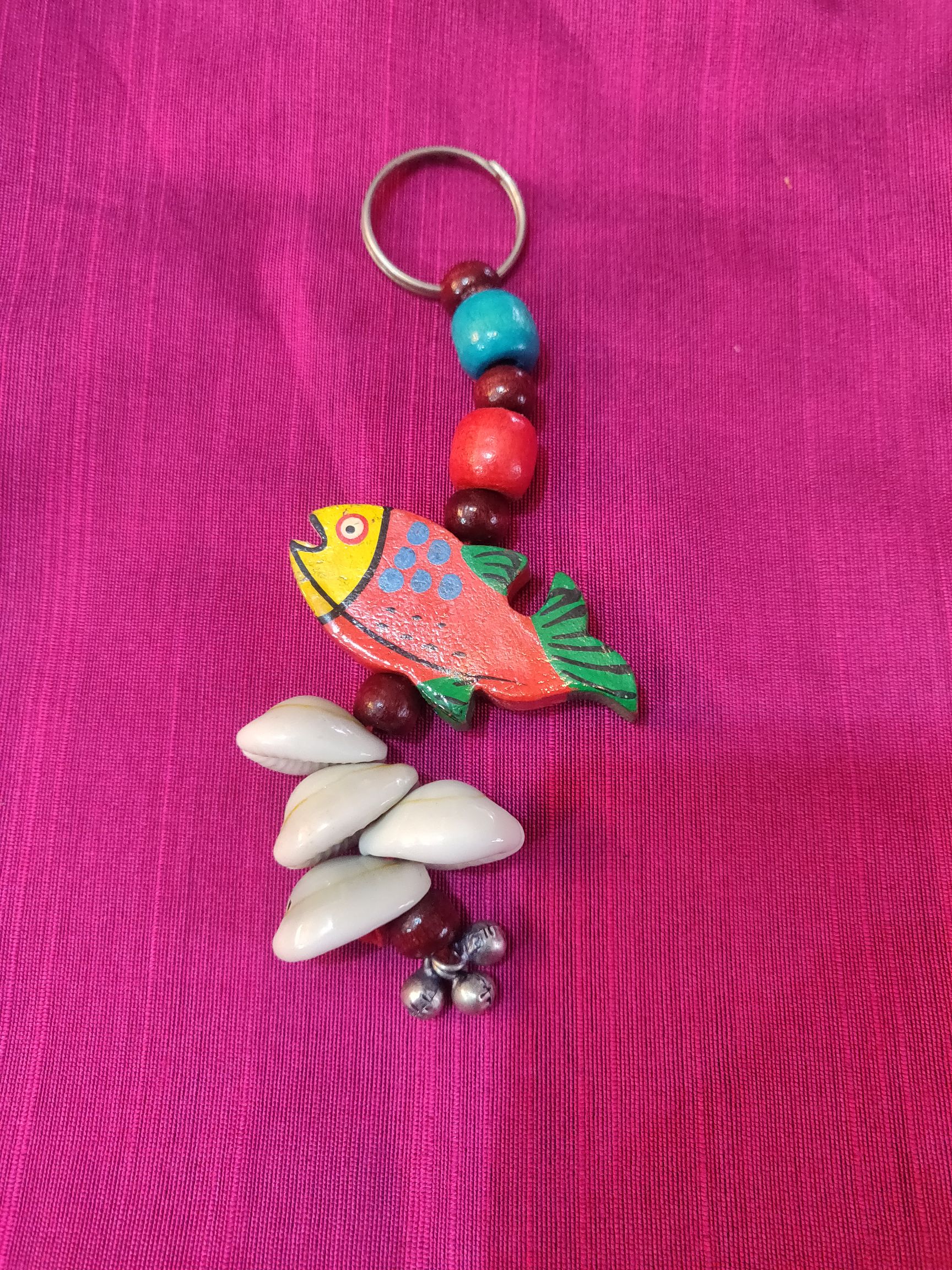 Hand painted wooden beads and fish key chain