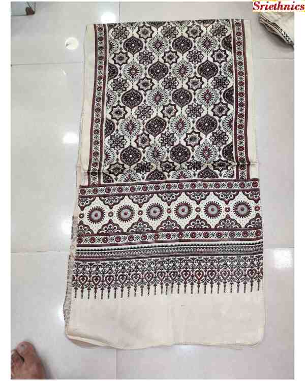 Cream mashru silk ajrakh stole